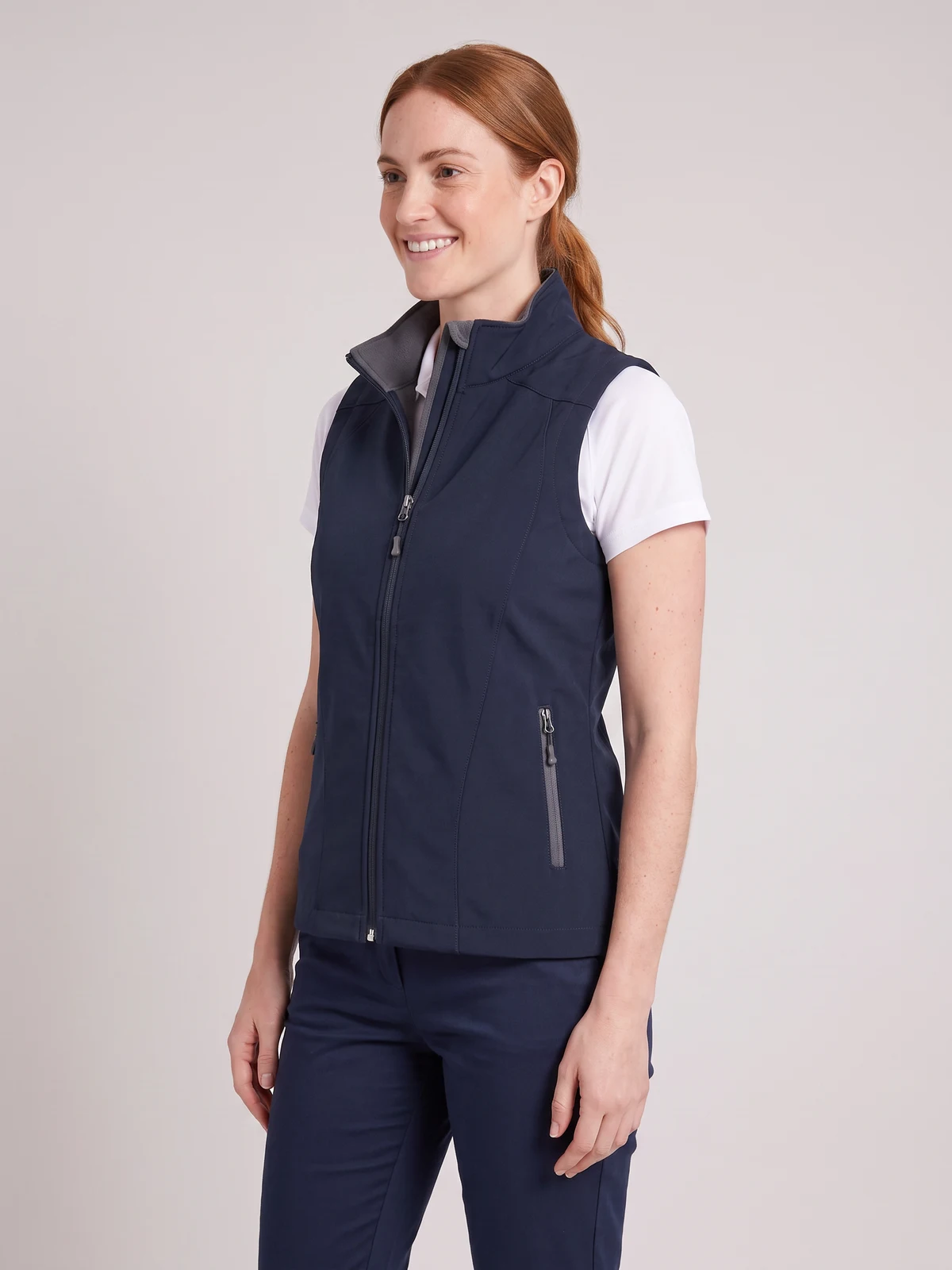 Ladies Geneva Vest in Navy/Graphite – side view