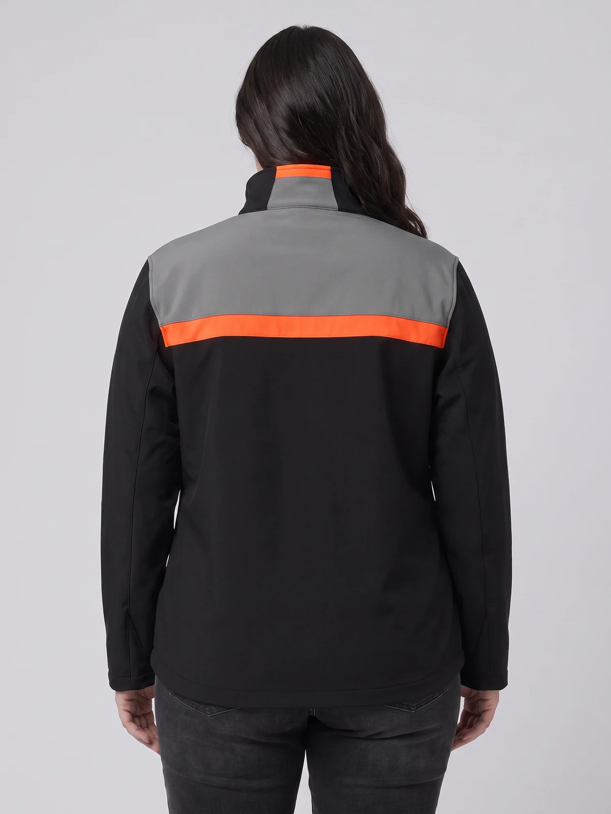 Unisex Charger Jacket in Black/Fluoro Orange/Grey – back view