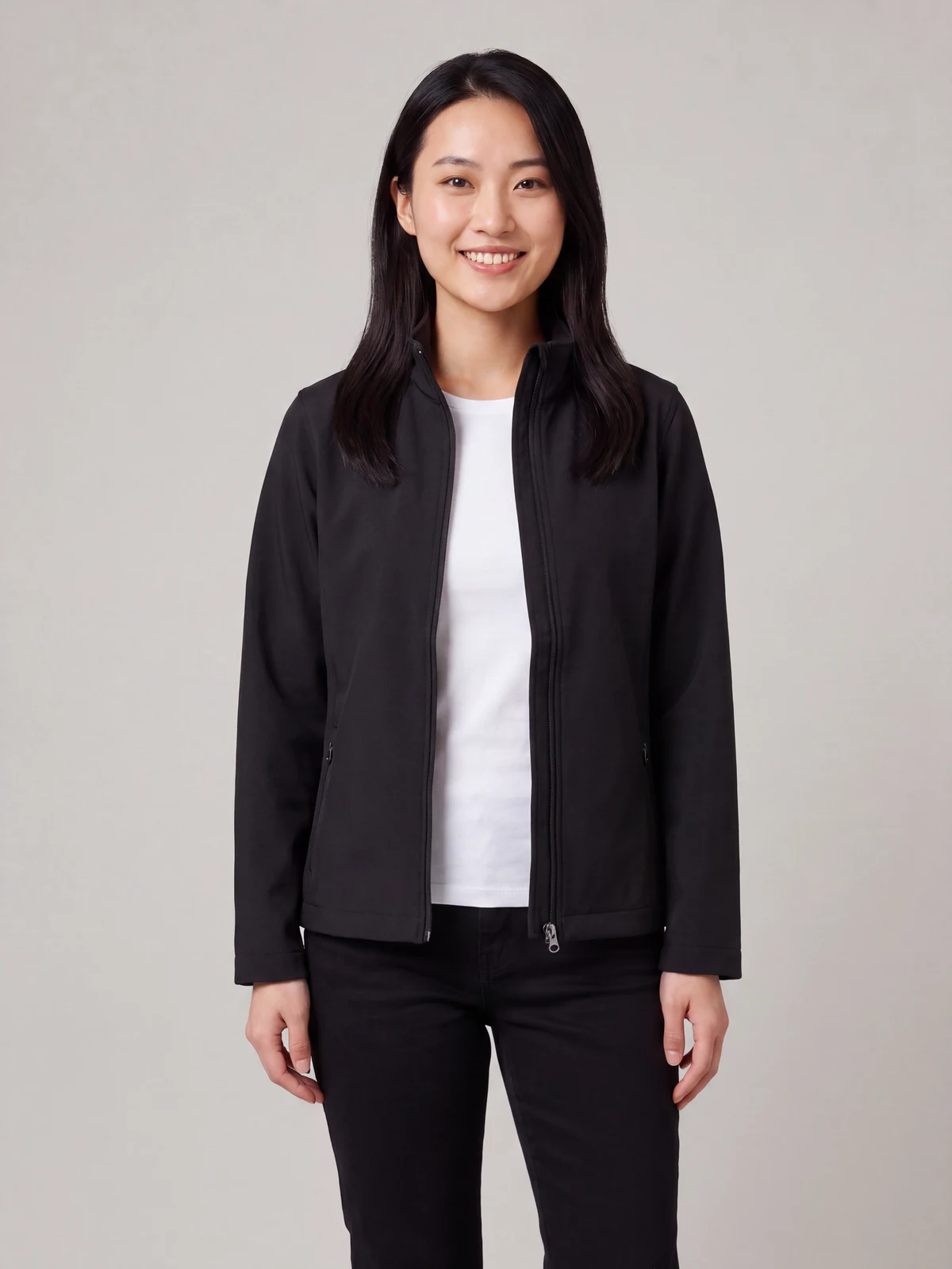 Ladies Apex Lightweight Softshell Jacket in Black – front view