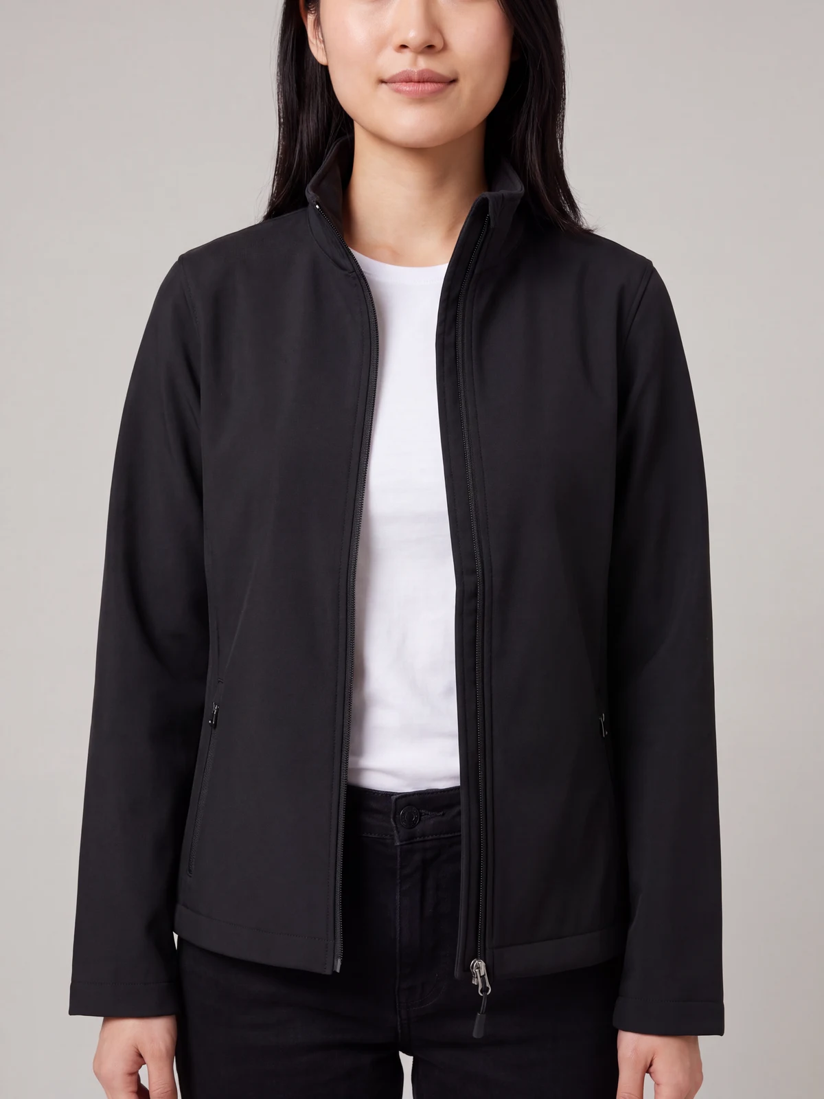 Ladies Apex Lightweight Softshell Jacket in Black – close-up detail