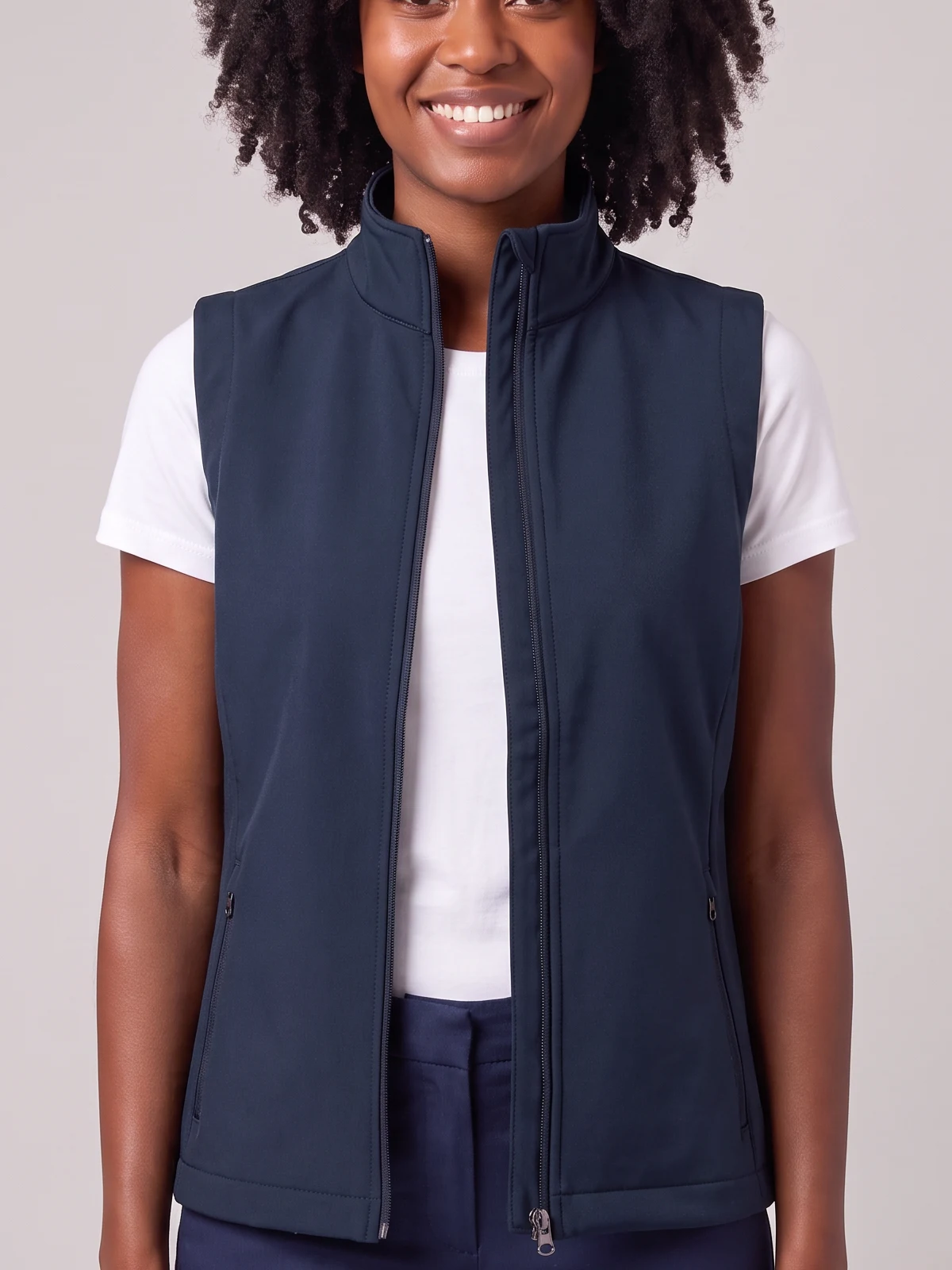 Ladies Apex Vest in Navy – close-up detail