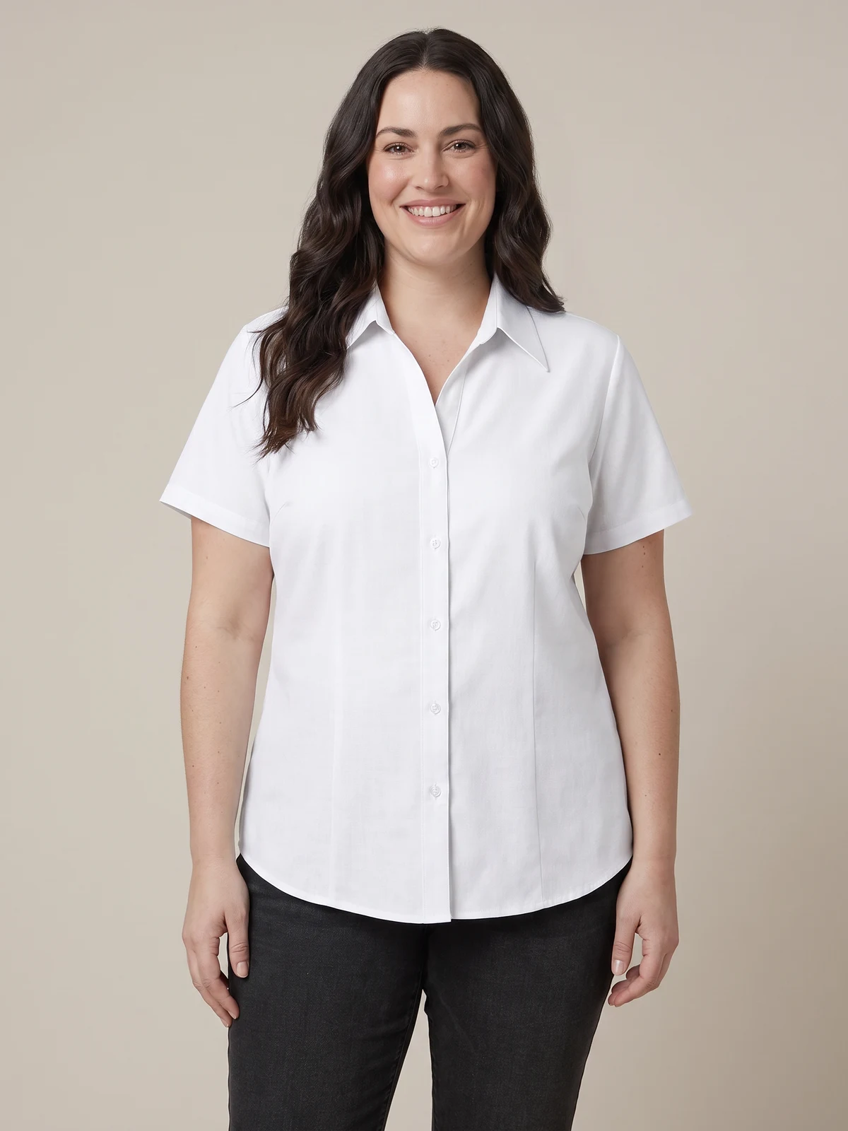 Ladies Plain Oasis Short Sleeve Shirt in White – front view