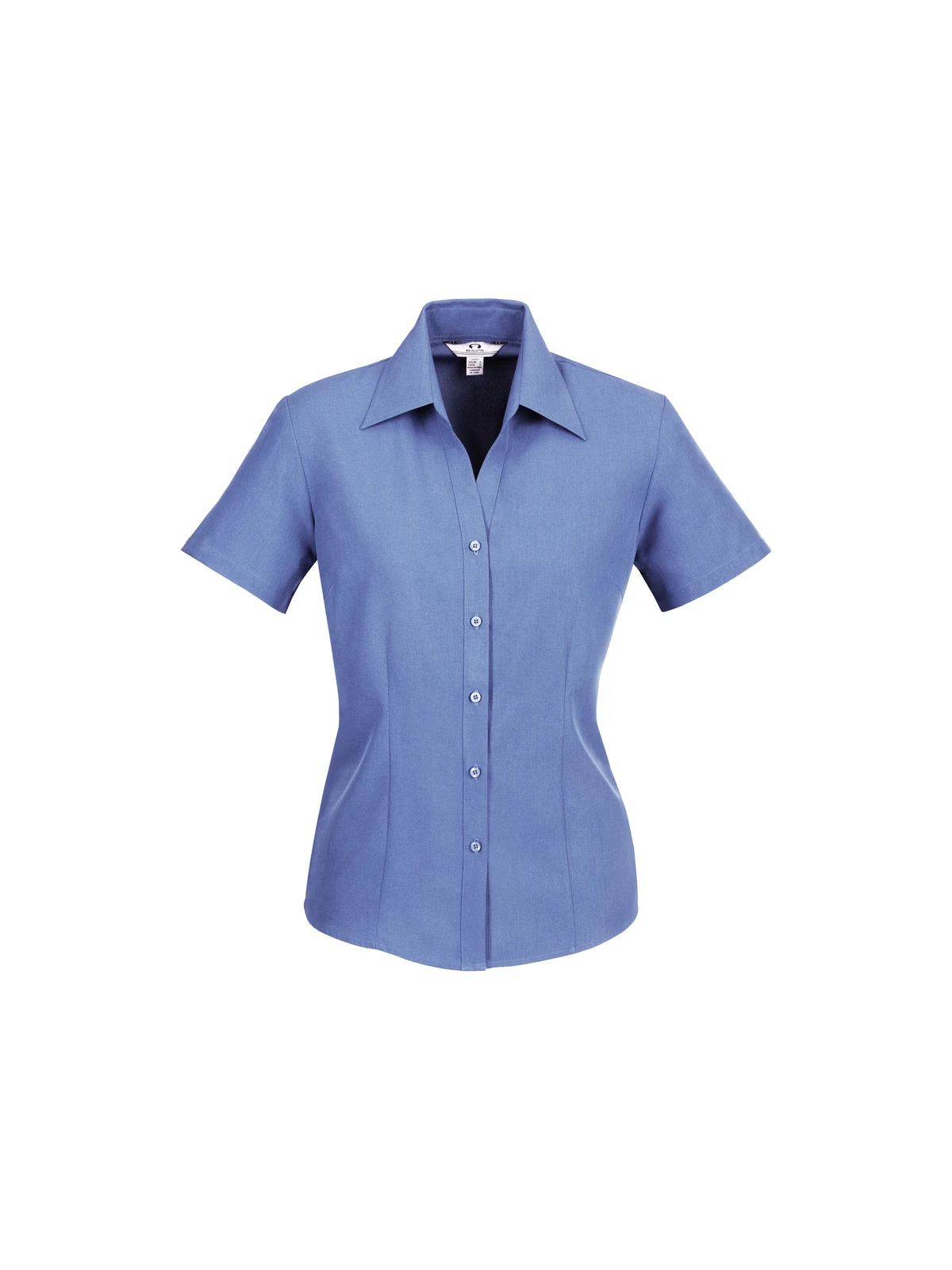 Ladies Plain Oasis Short Sleeve Shirt in Mid Blue – front view