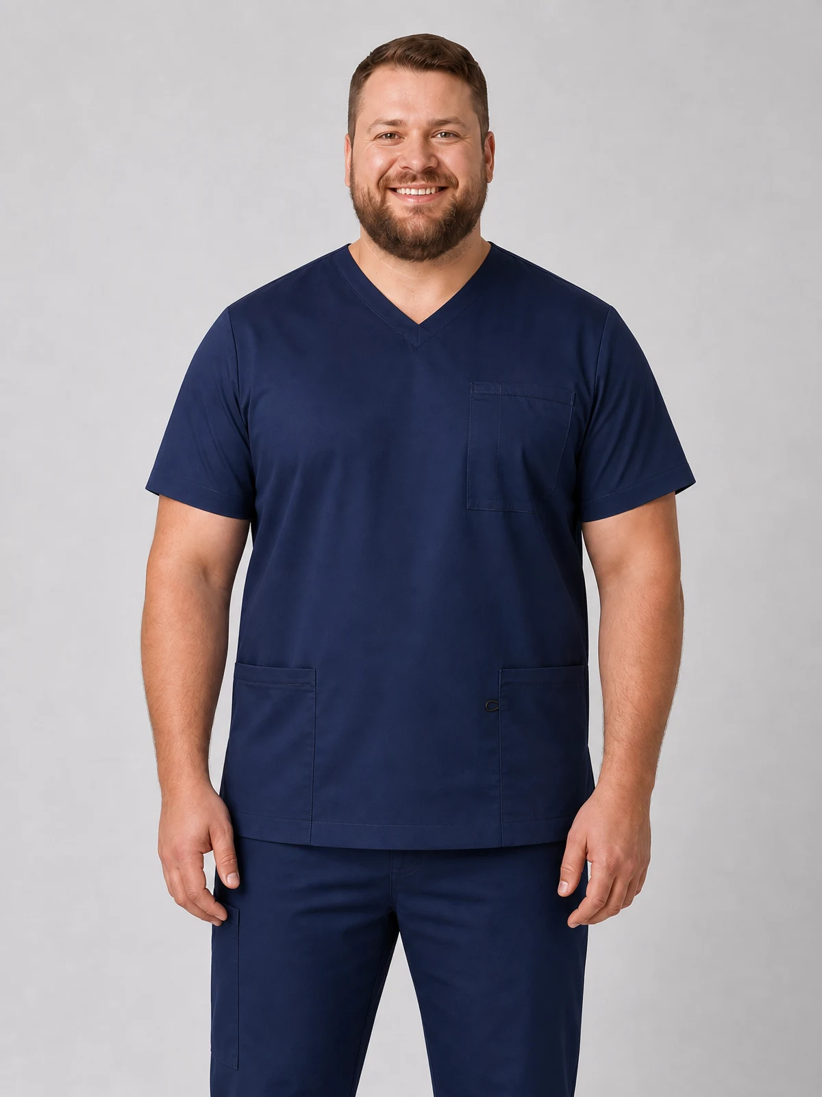 Men's V-Neck Contrast Trim Scrub Top in Navy/Navy – front view