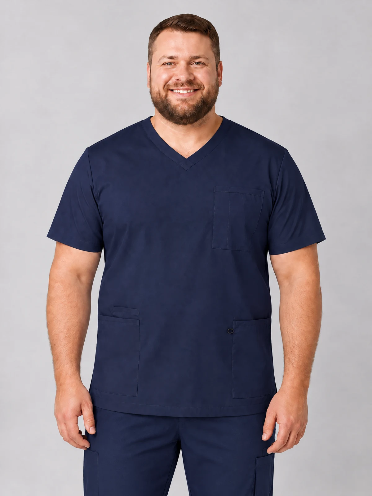 Men's V-Neck Contrast Trim Scrub Top in Navy/Navy – front view