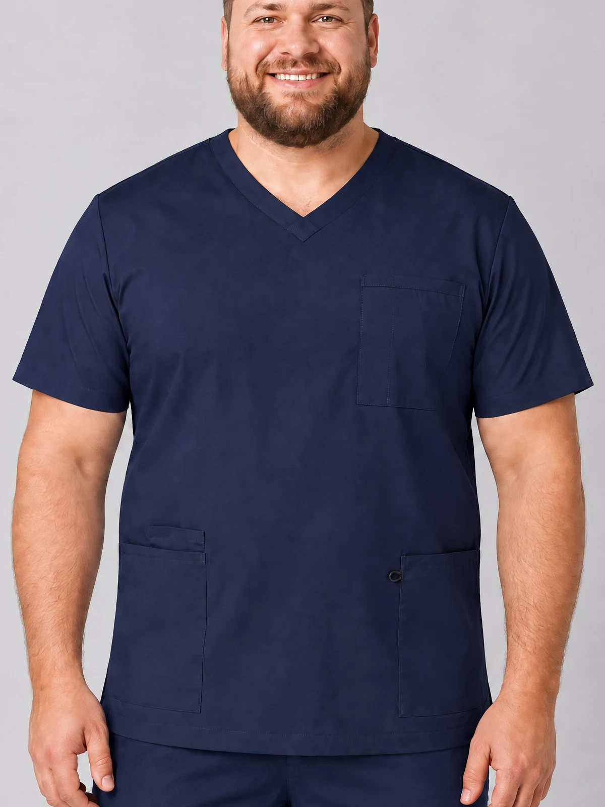 Men's V-Neck Contrast Trim Scrub Top in Navy/Navy – close-up detail