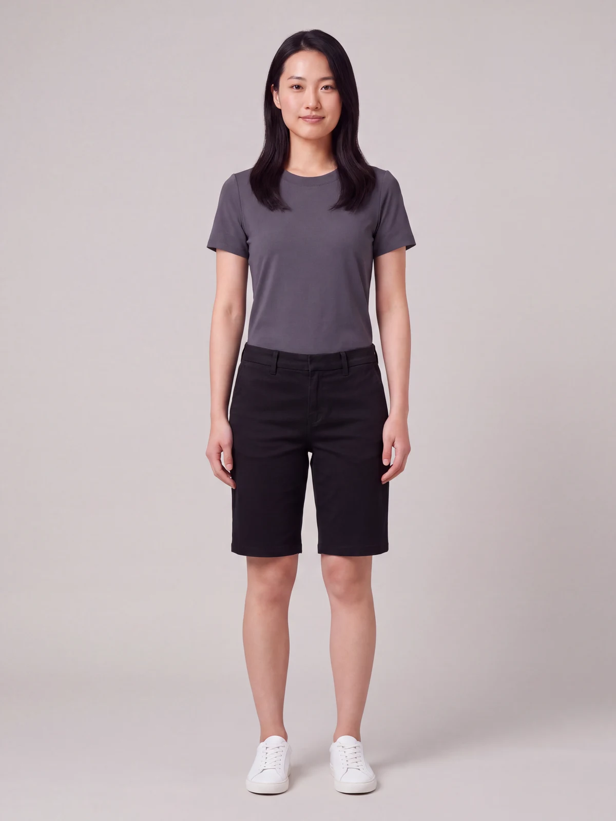 Ladies Stretch Slimfit Boston Chino Shorts in Black – front view