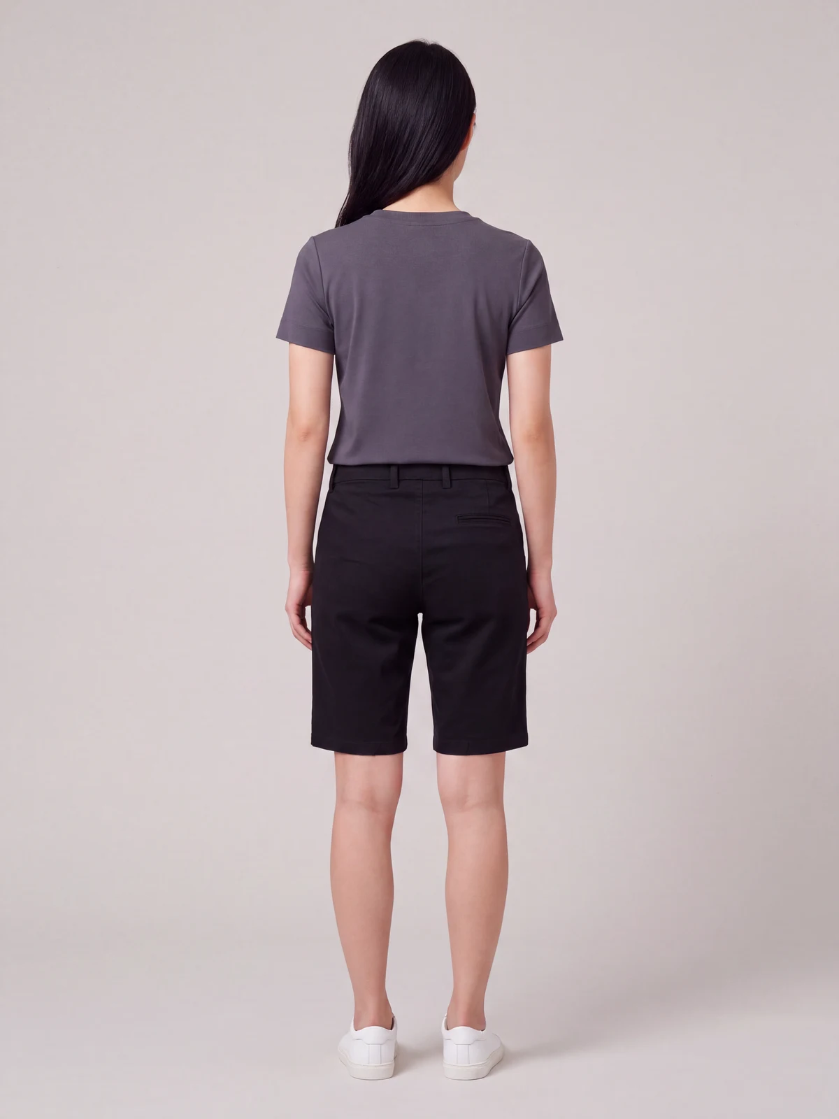 Ladies Stretch Slimfit Boston Chino Shorts in Black – back view