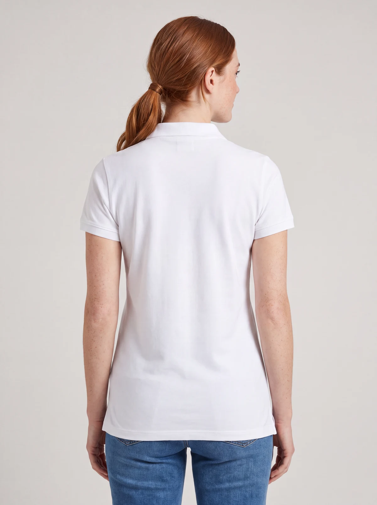 City Womens Short Sleeve Polo in White – back view