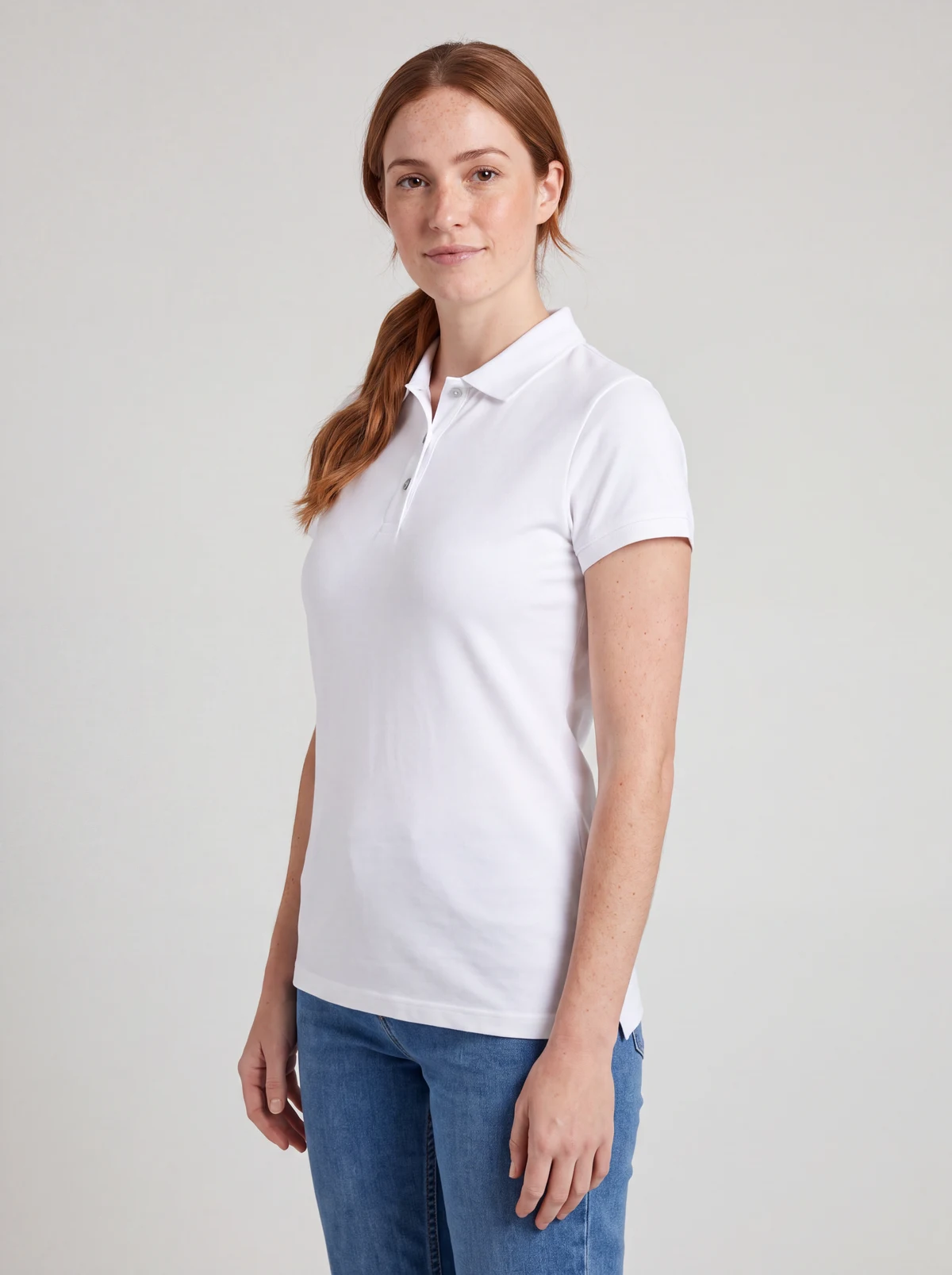 City Womens Short Sleeve Polo in White – side view