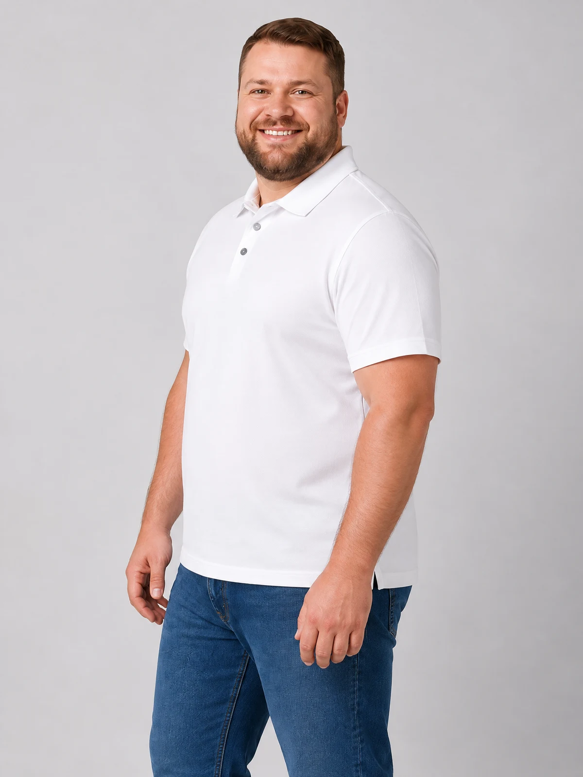 City Mens Short Sleeve Polo in White – side view