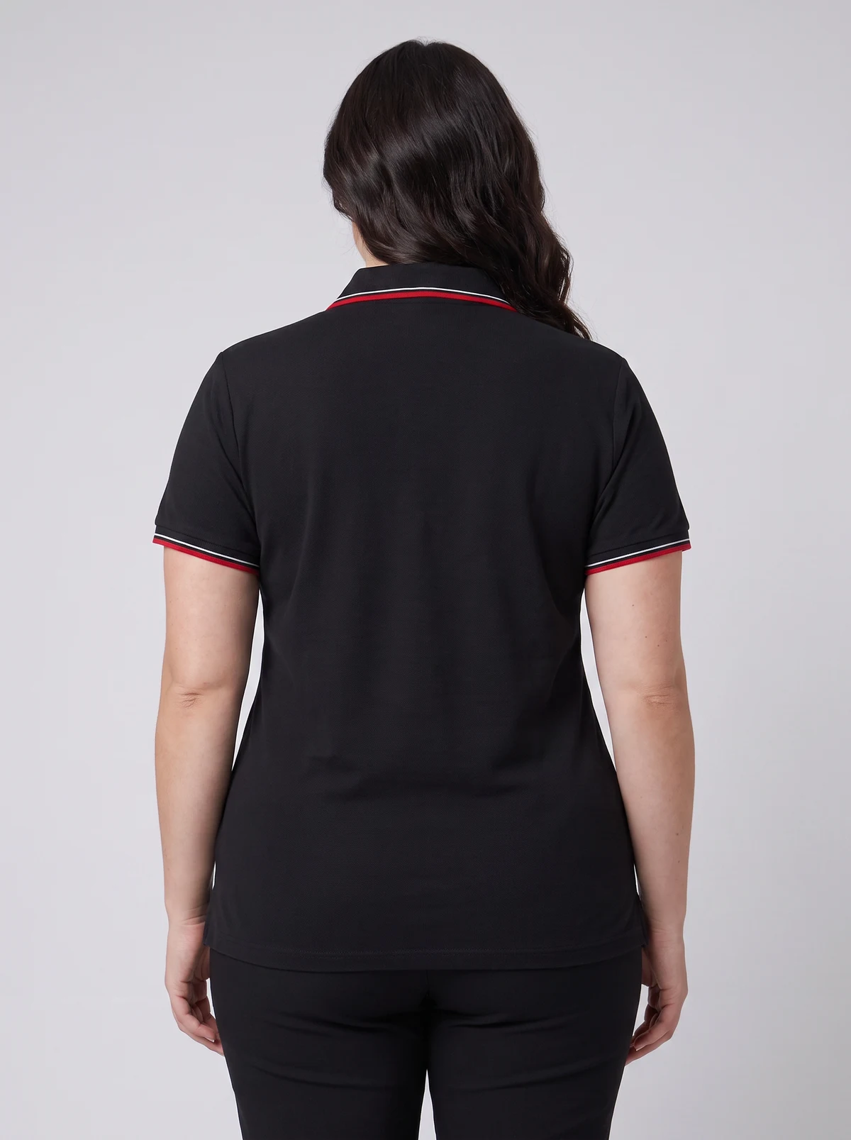 Ladies Cambridge Polo in Black/Red/White – back view