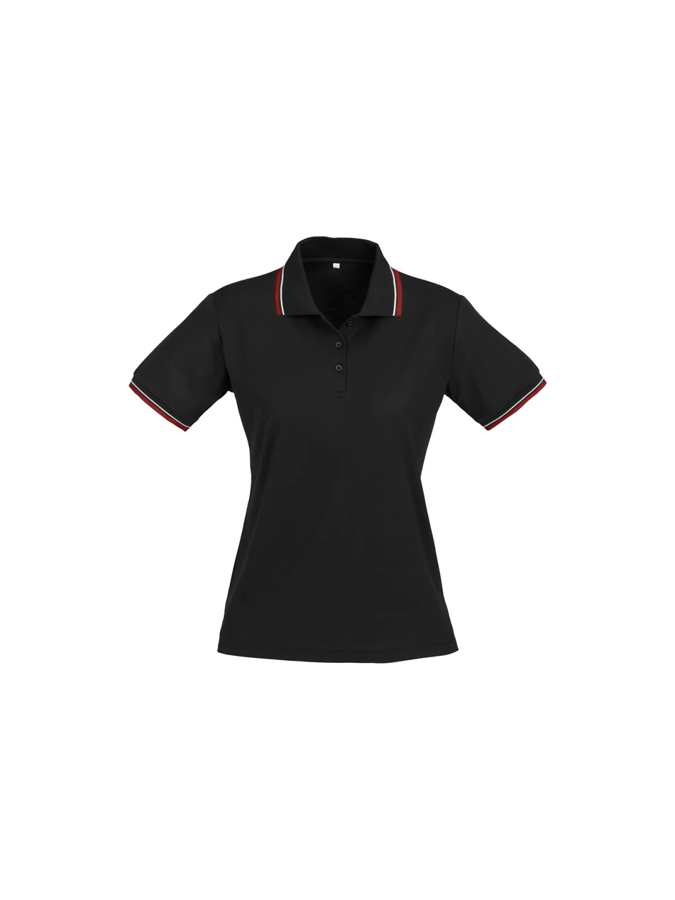 Ladies Cambridge Polo in Black/Red/White – front view