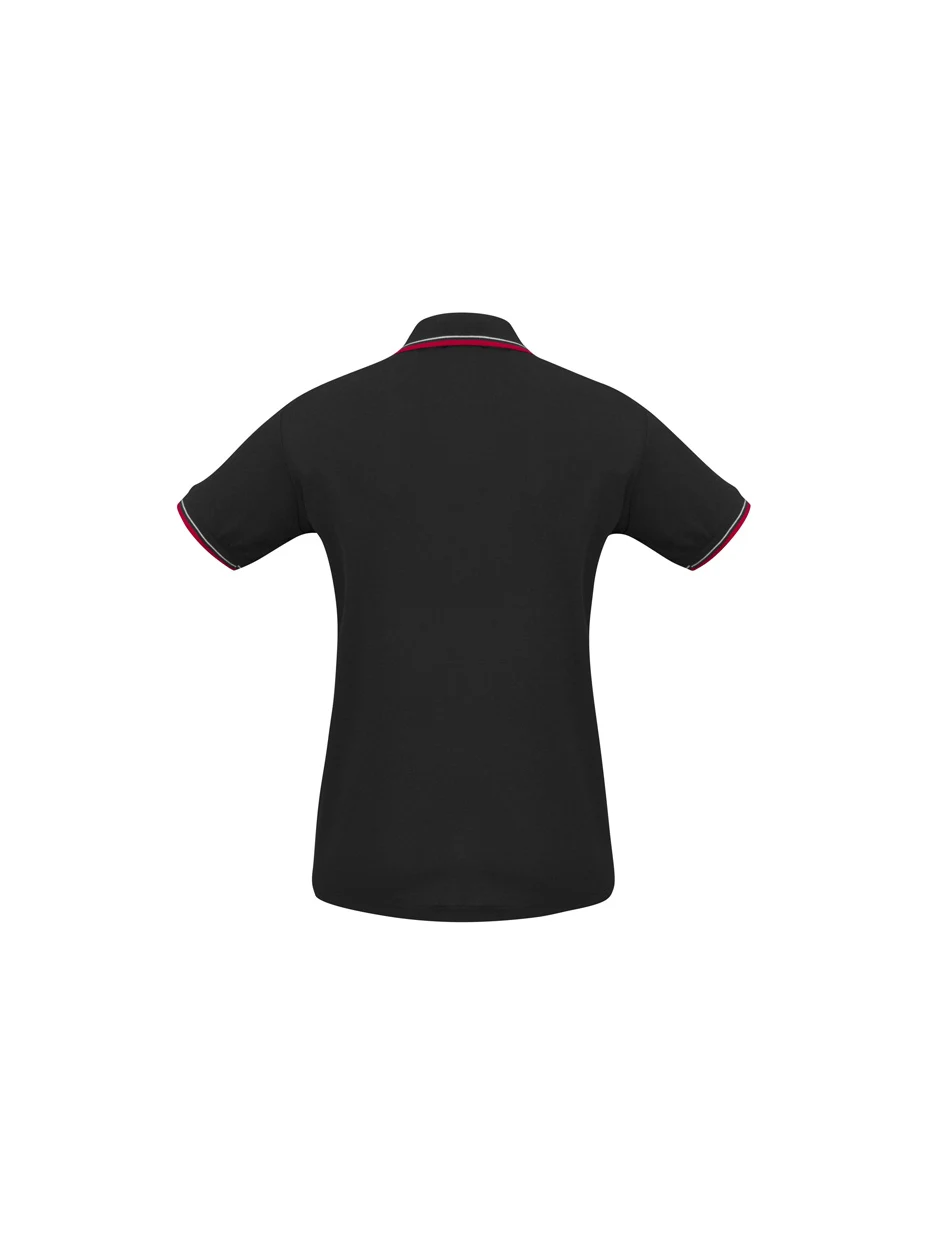 Ladies Cambridge Polo in Black/Red/White – back view