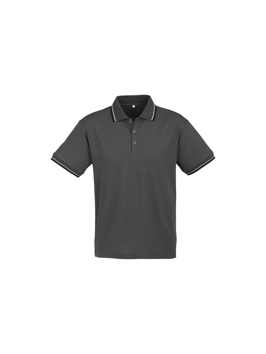 Cambridge Men's Short Sleeve Polo in Steel Grey/Black/White – front view
