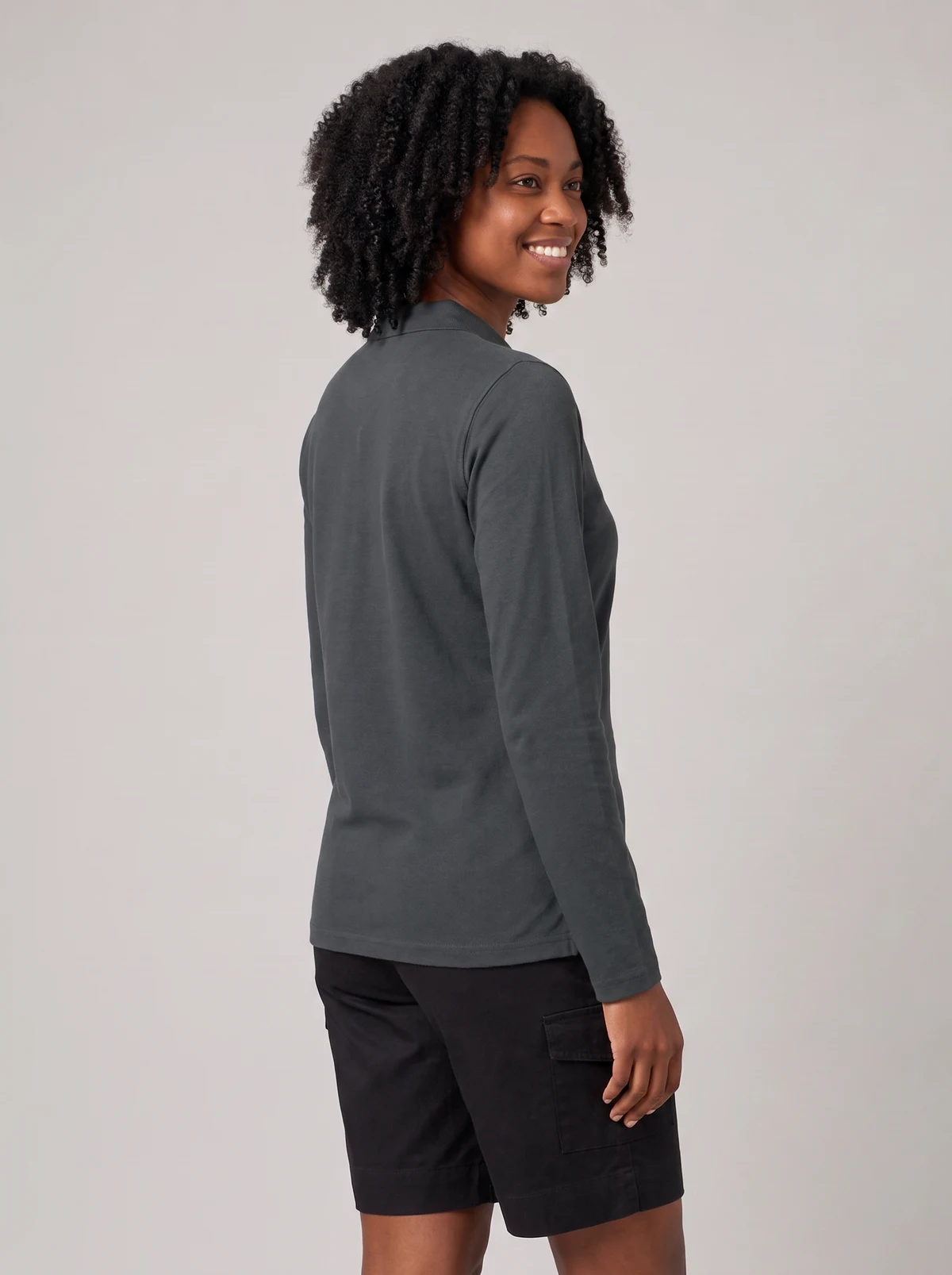 Crew Ladies L/S Polo in Charcoal – side view