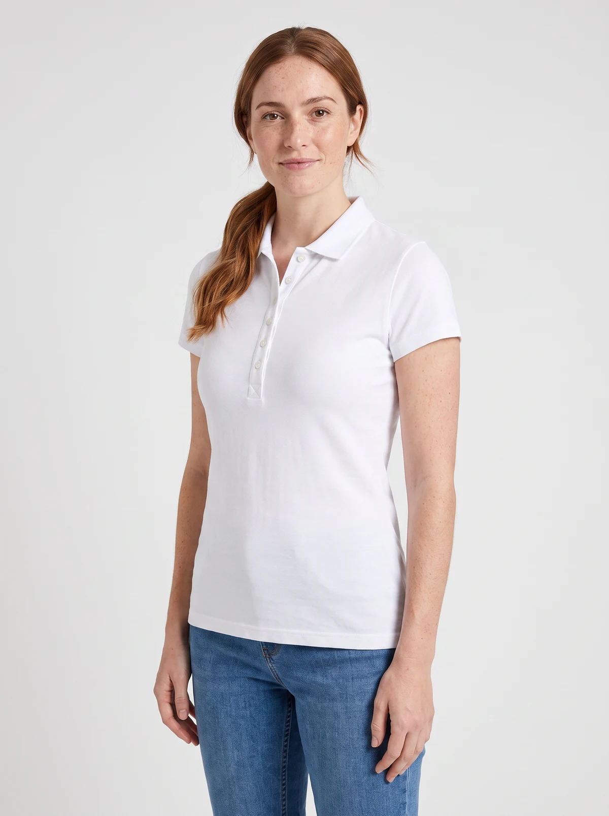Ladies Crew Polo in White – side view