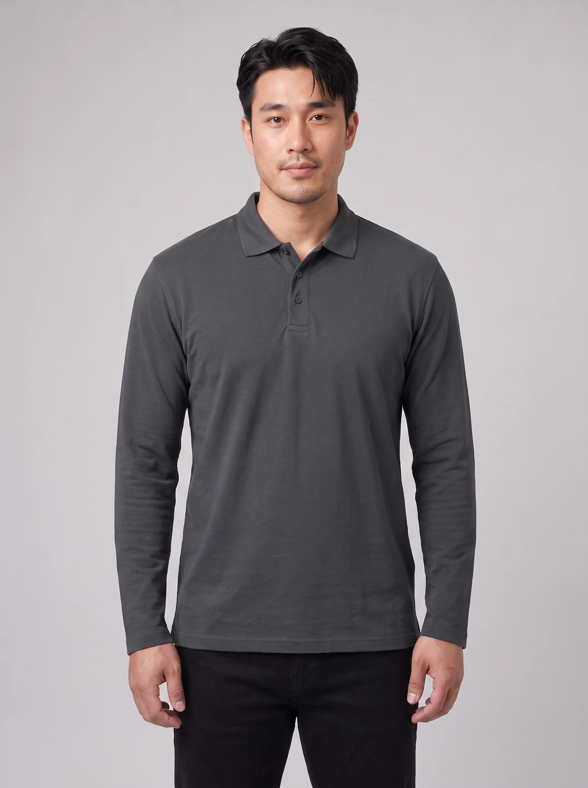 Crew Men's L/S Polo in Charcoal – front view