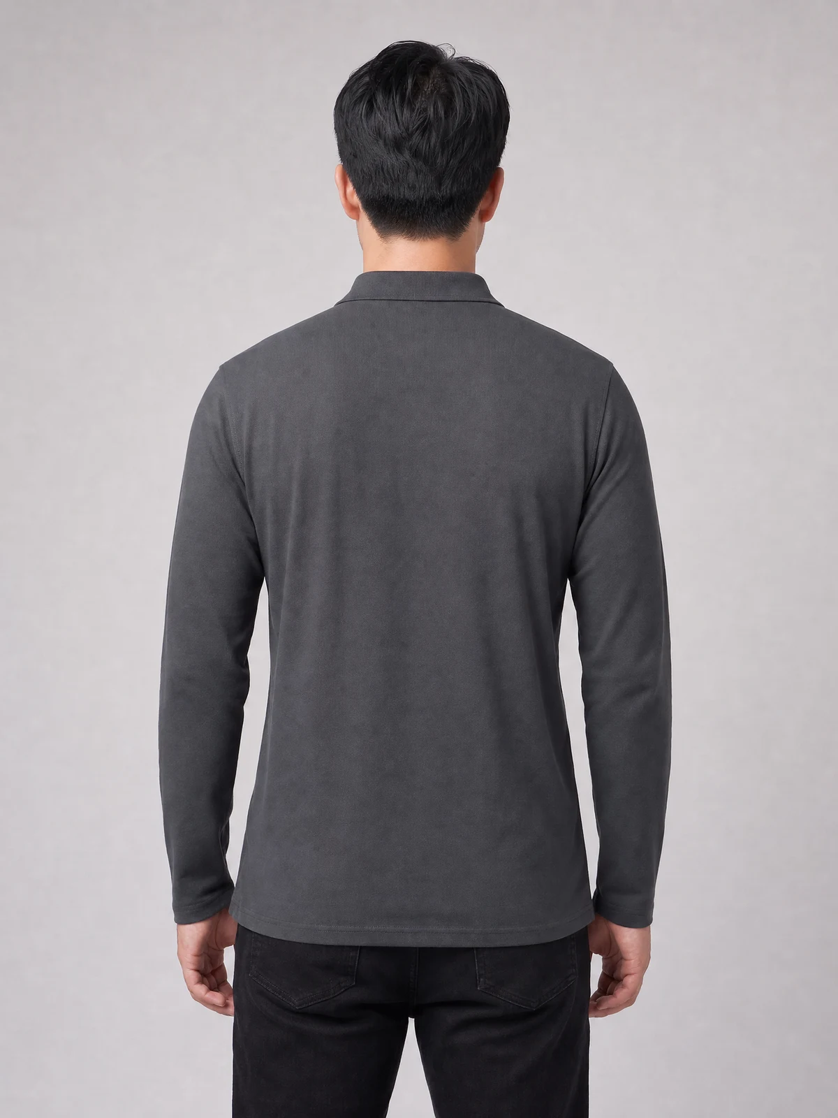 Crew Men's L/S Polo in Charcoal – back view