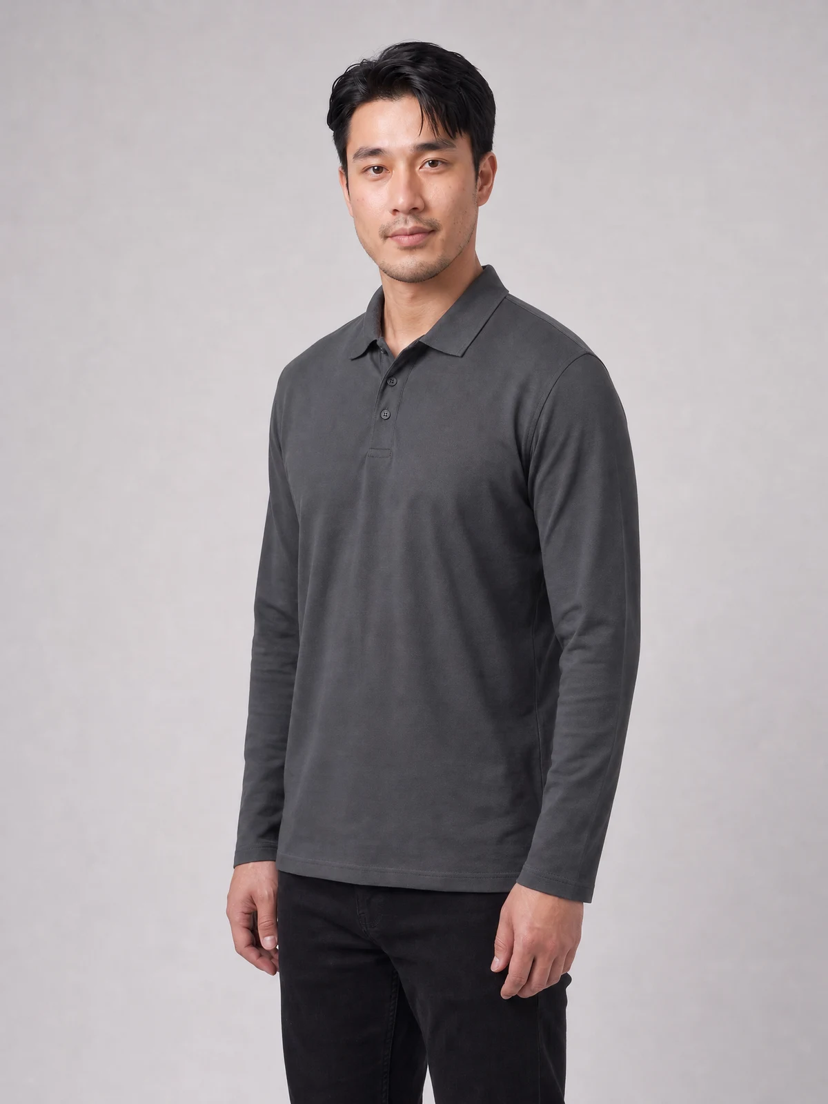 Crew Men's L/S Polo in Charcoal – side view