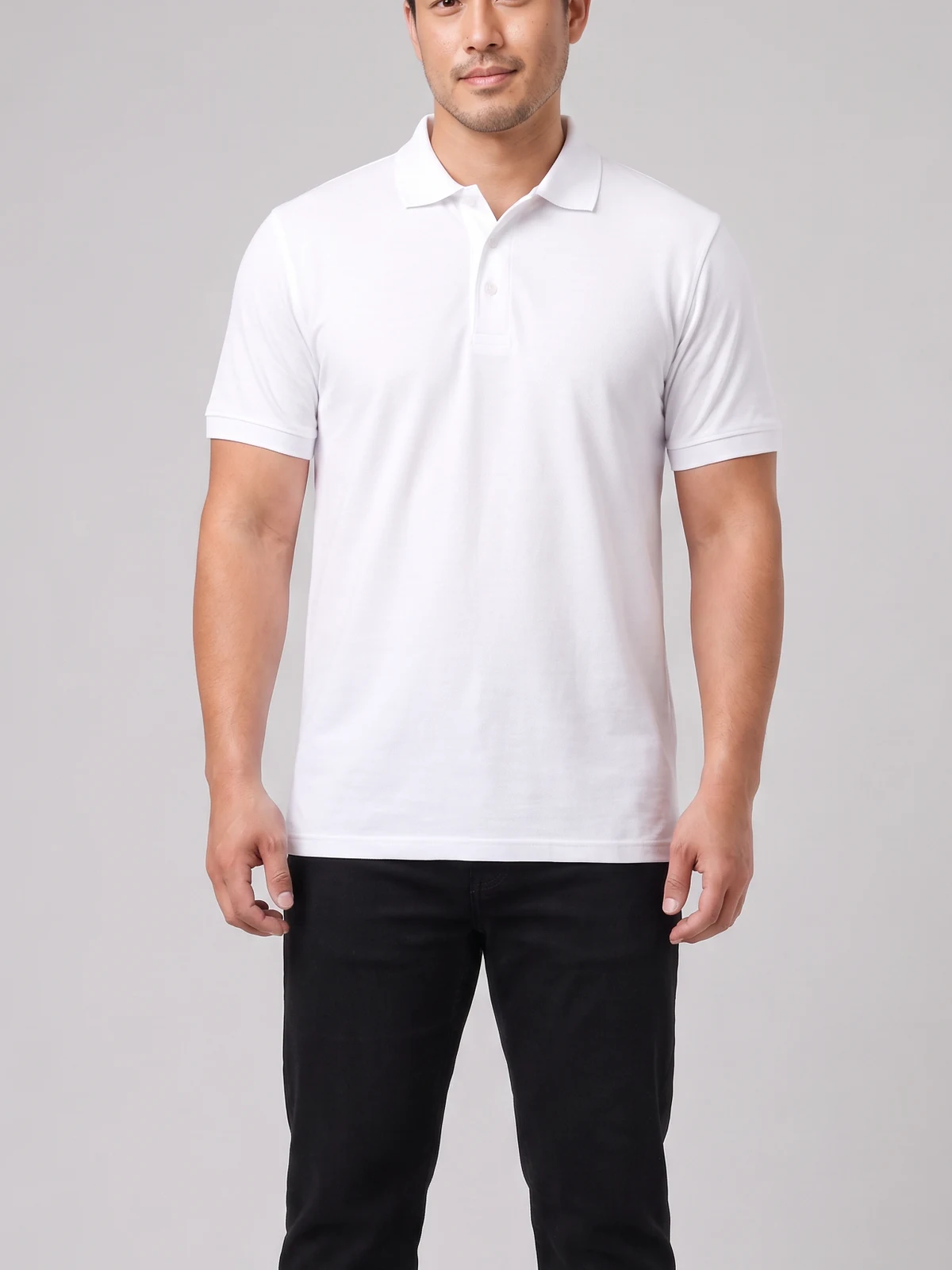 Men's Crew Polo in White – close-up detail