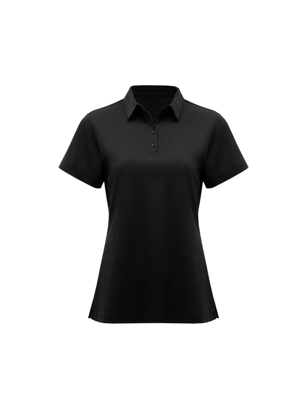 Womens Lotus Short Sleeve Polo in Black – front view