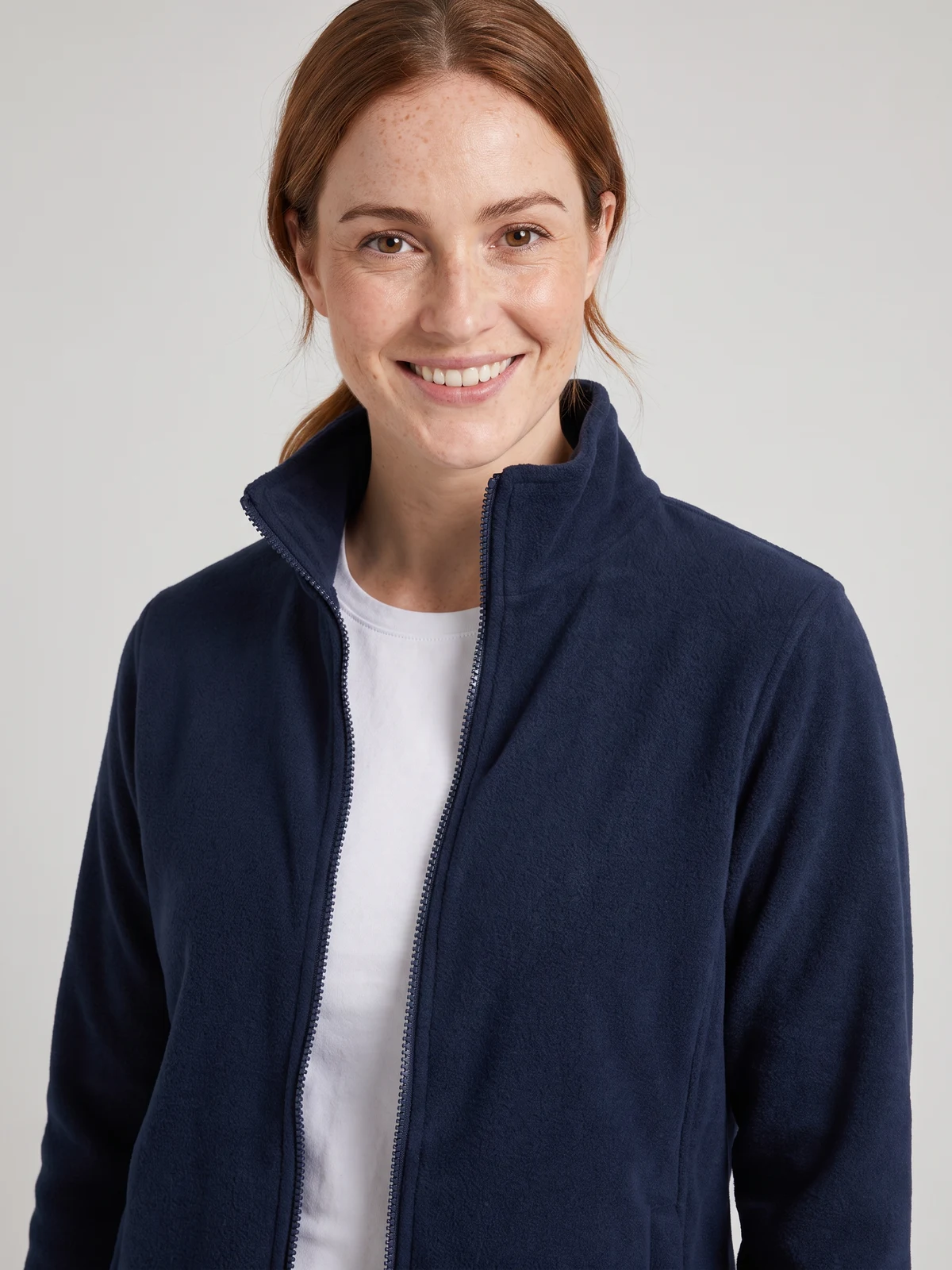Ladies Plain Micro Fleece Jacket in Navy – close-up detail