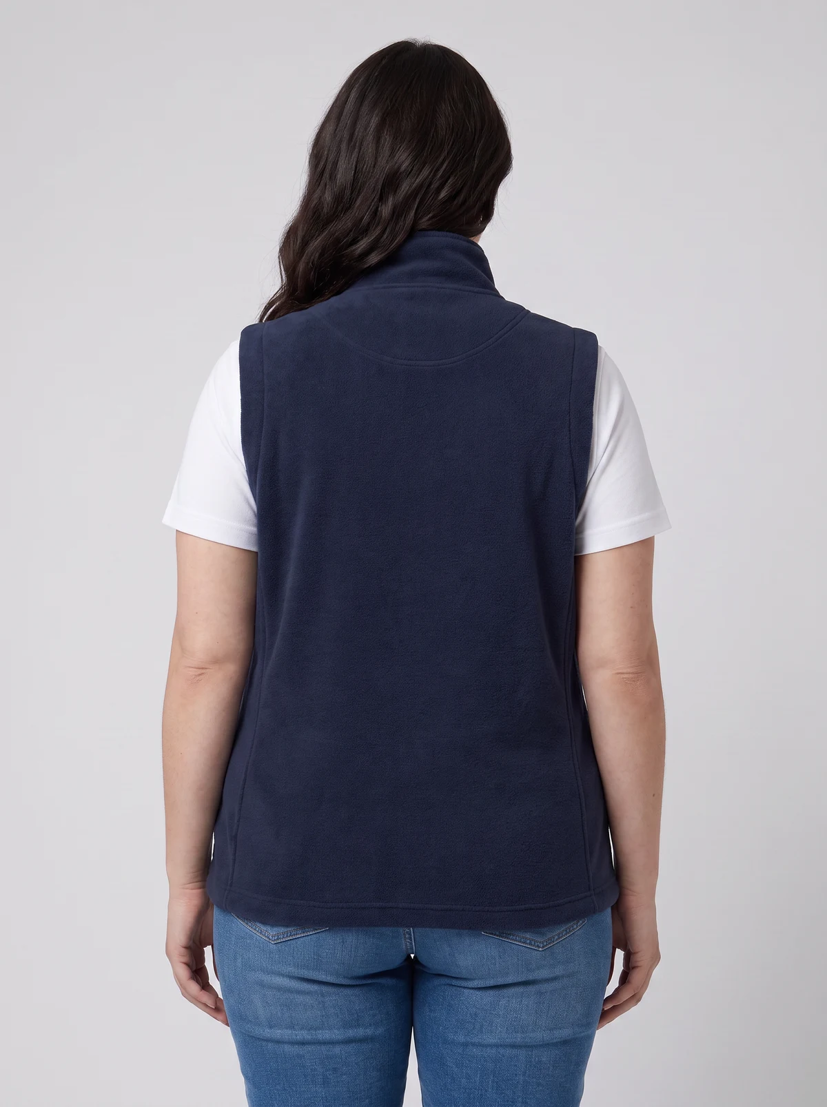 Ladies Plain Micro Fleece Vest in Navy – back view