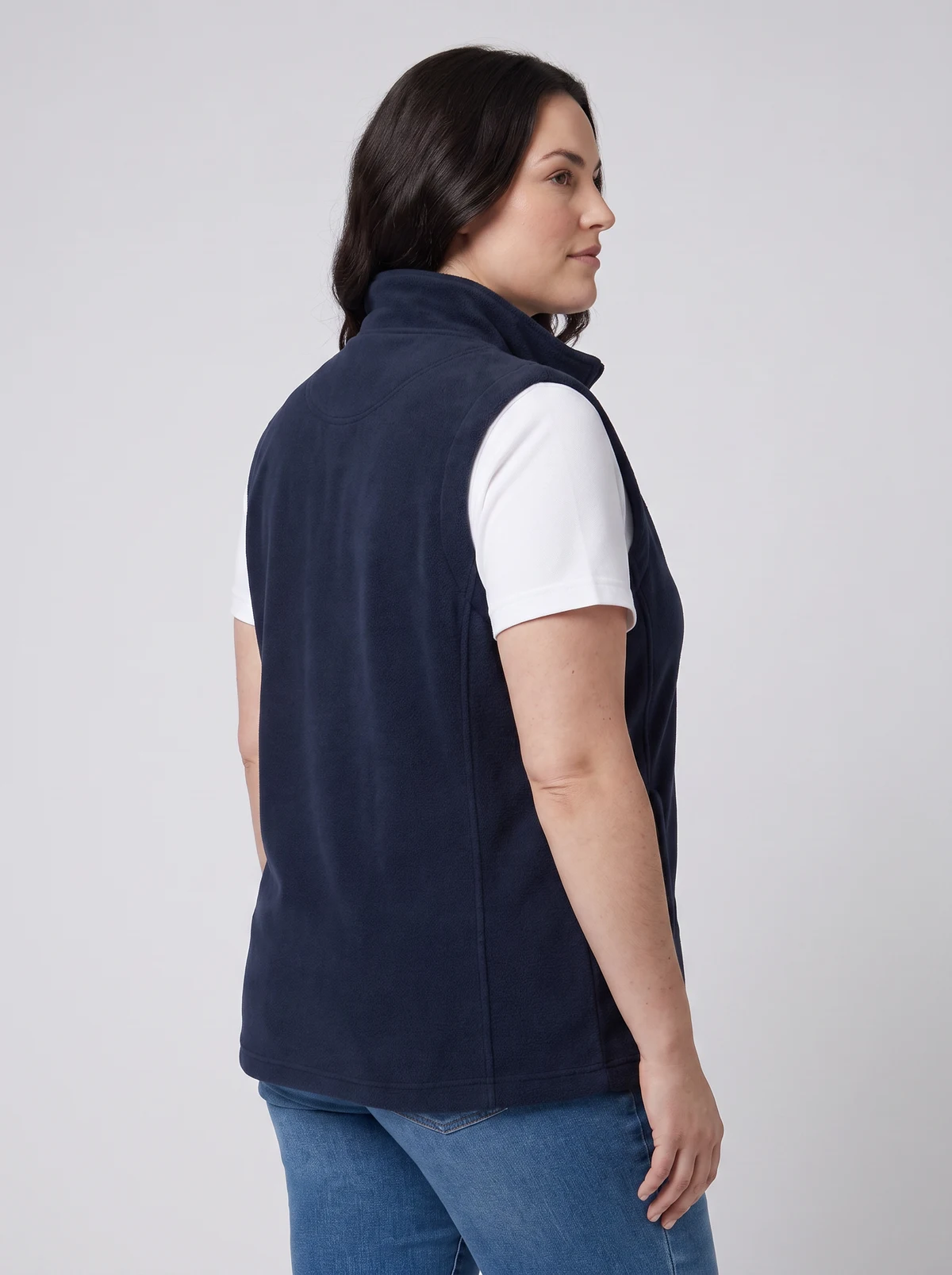 Ladies Plain Micro Fleece Vest in Navy – side view