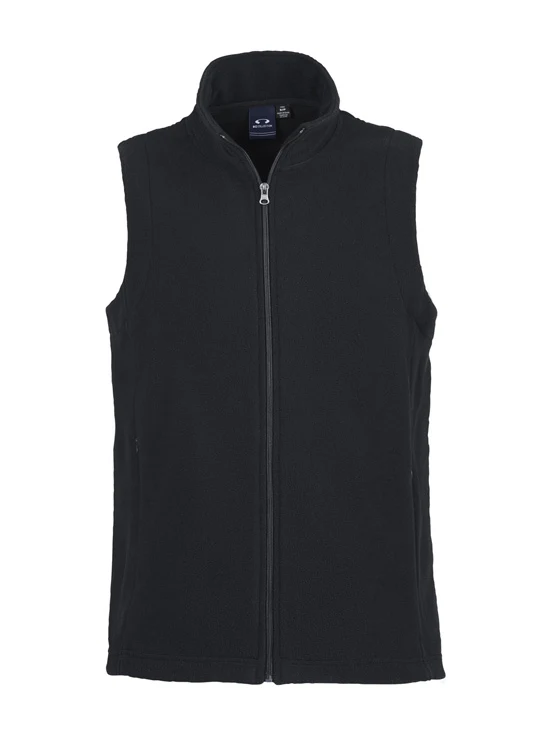 Ladies Plain Micro Fleece Vest in Black – front view