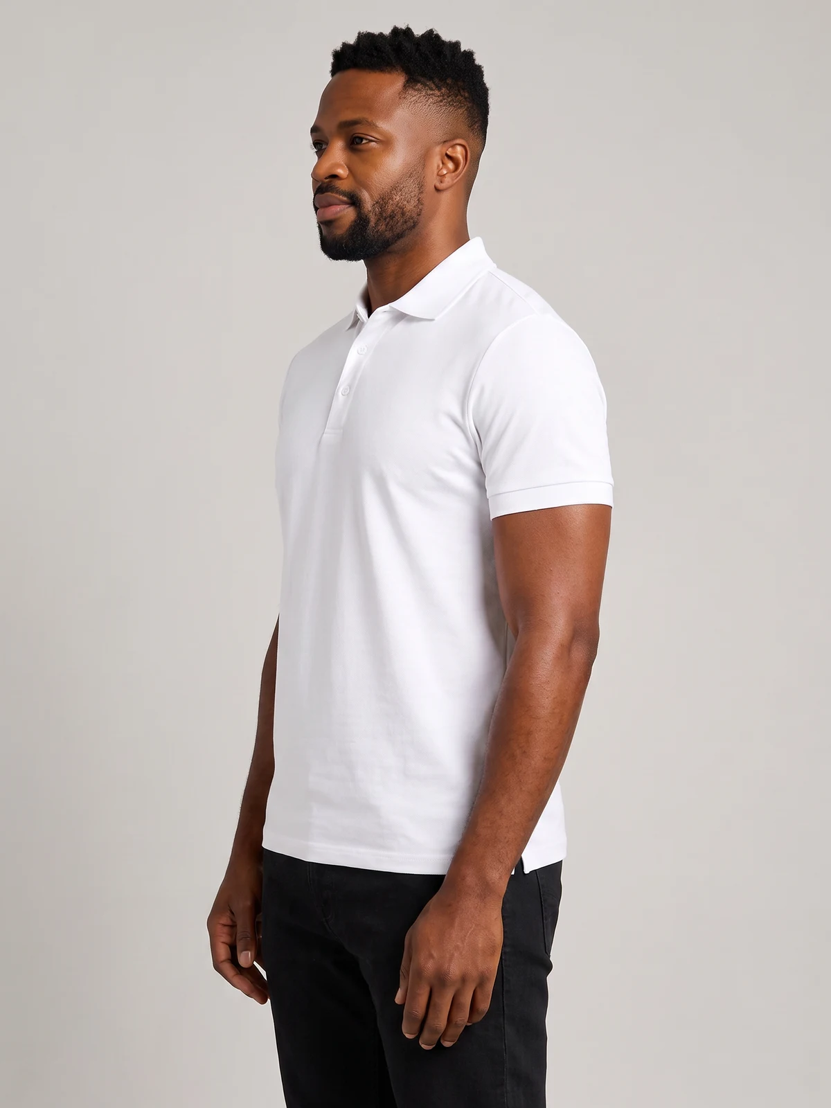 Men's Sustainable Poly/Cotton Corporate SS Polo in White – side view