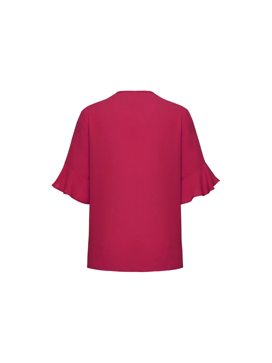 Women's Aria Fluted Sleeve Blouse in Raspberry – back view