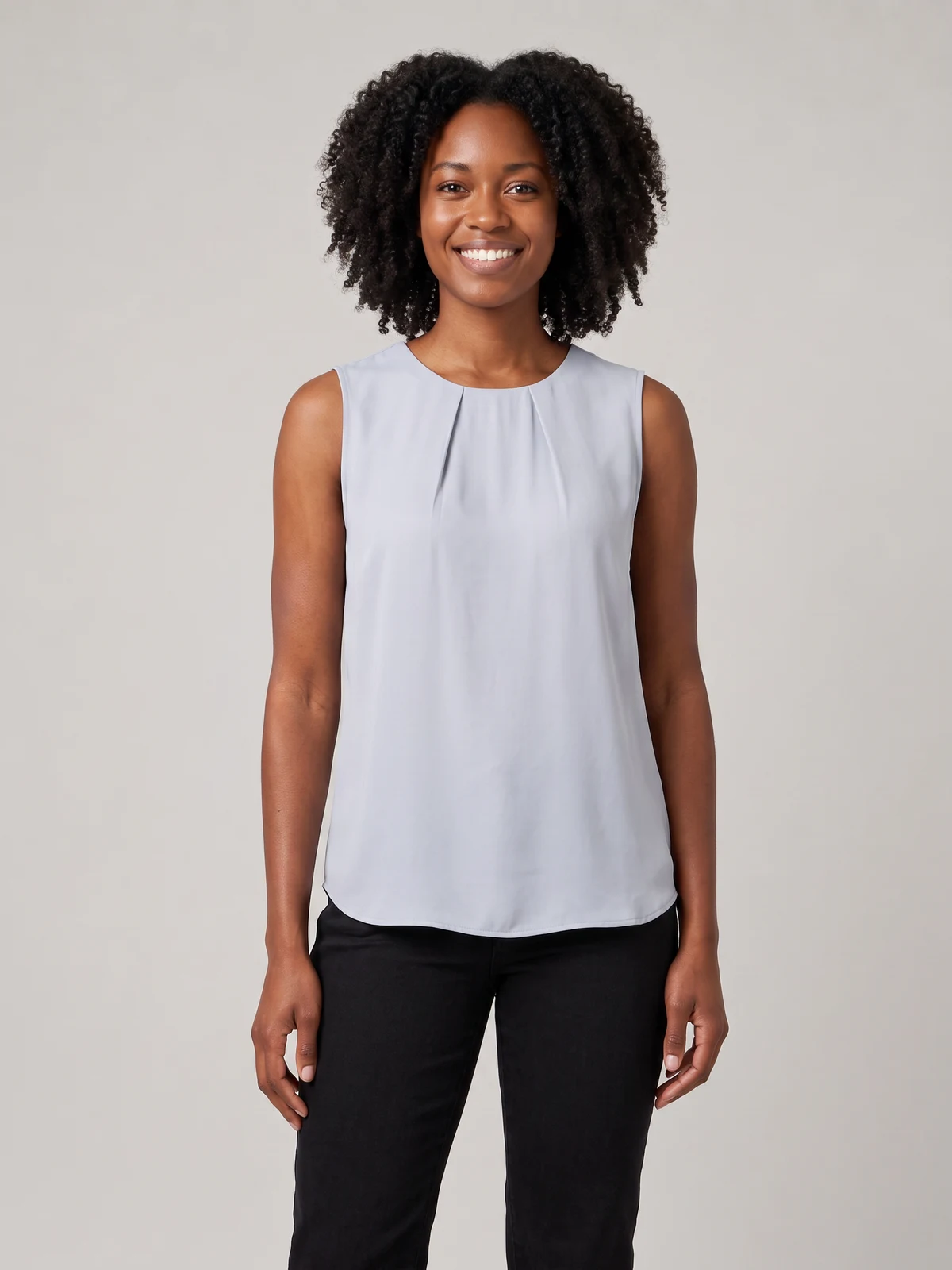 Women's Estelle Pleat Blouse in Silver – front view