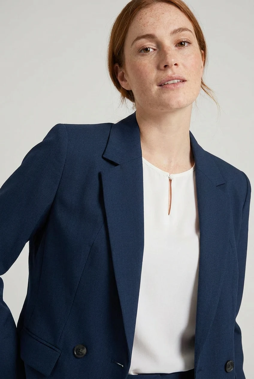 Renew Women's Double Breasted Longline Jacket – close-up detail