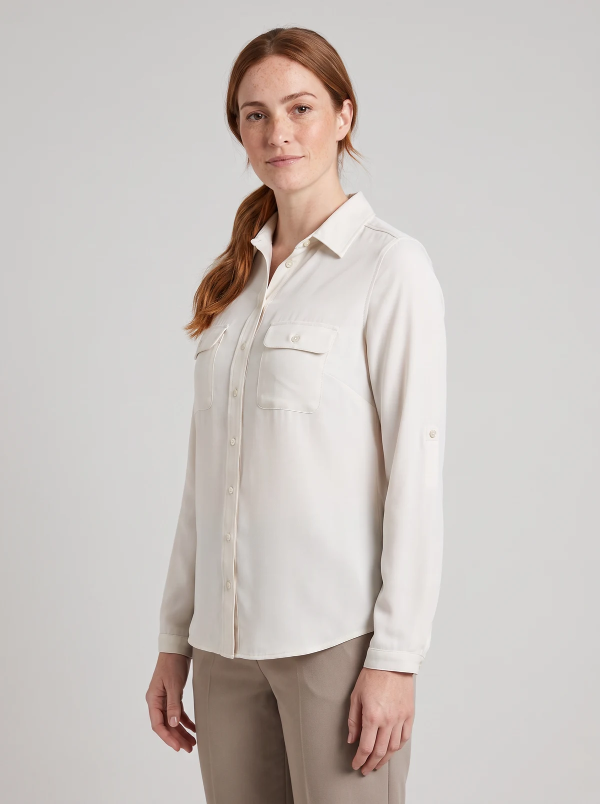Ladies Madison Long Sleeve Blouse in Ivory – side view