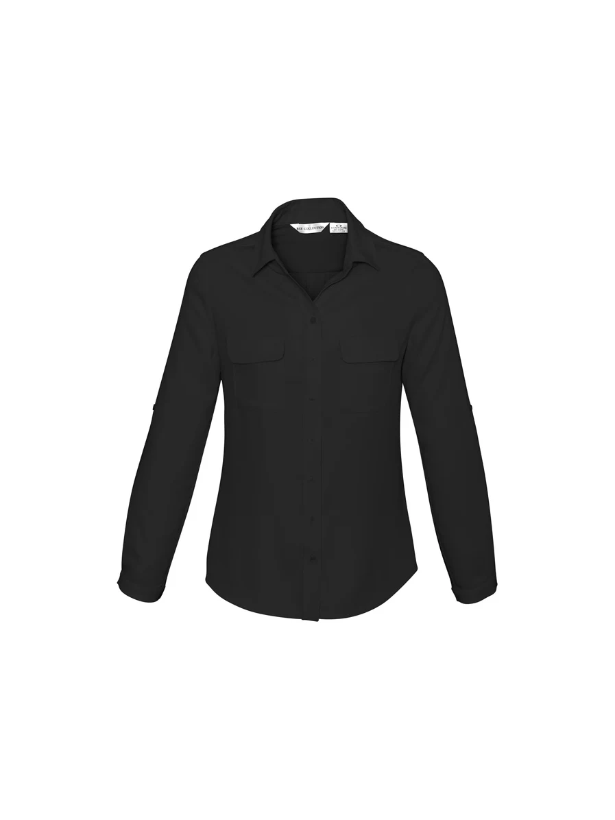 Ladies Madison Long Sleeve Blouse in Black – front view
