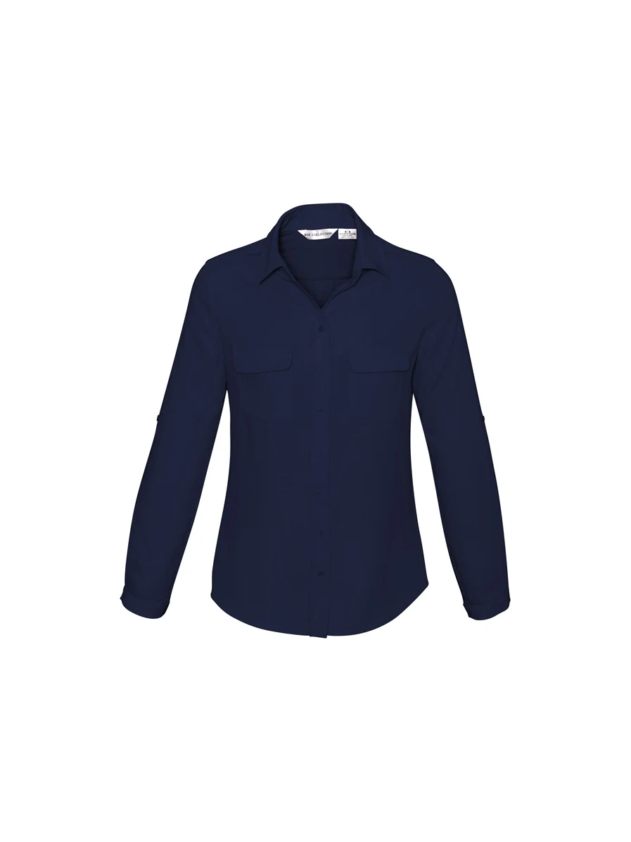 Ladies Madison Long Sleeve Blouse in Midnight Blue – front view