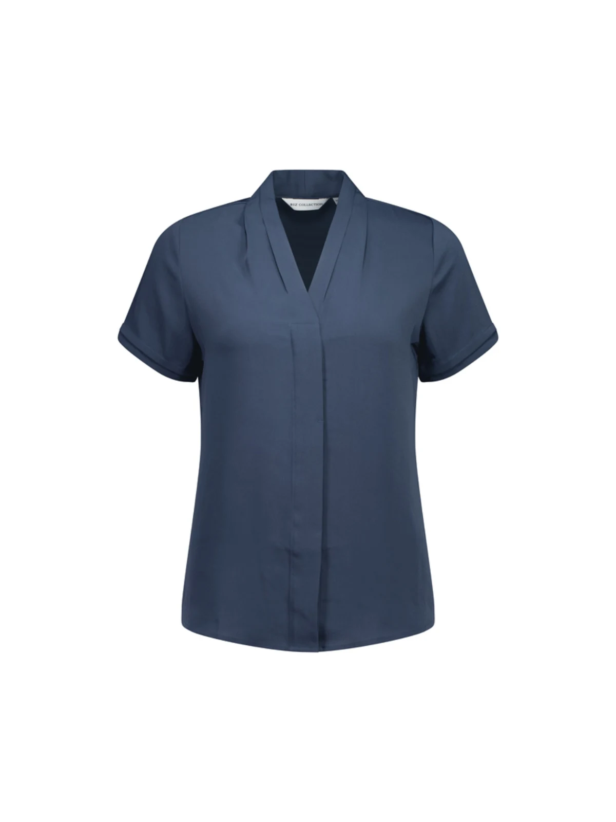 Ladies Madison Short Sleeve Shirt in Storm Blue – front view