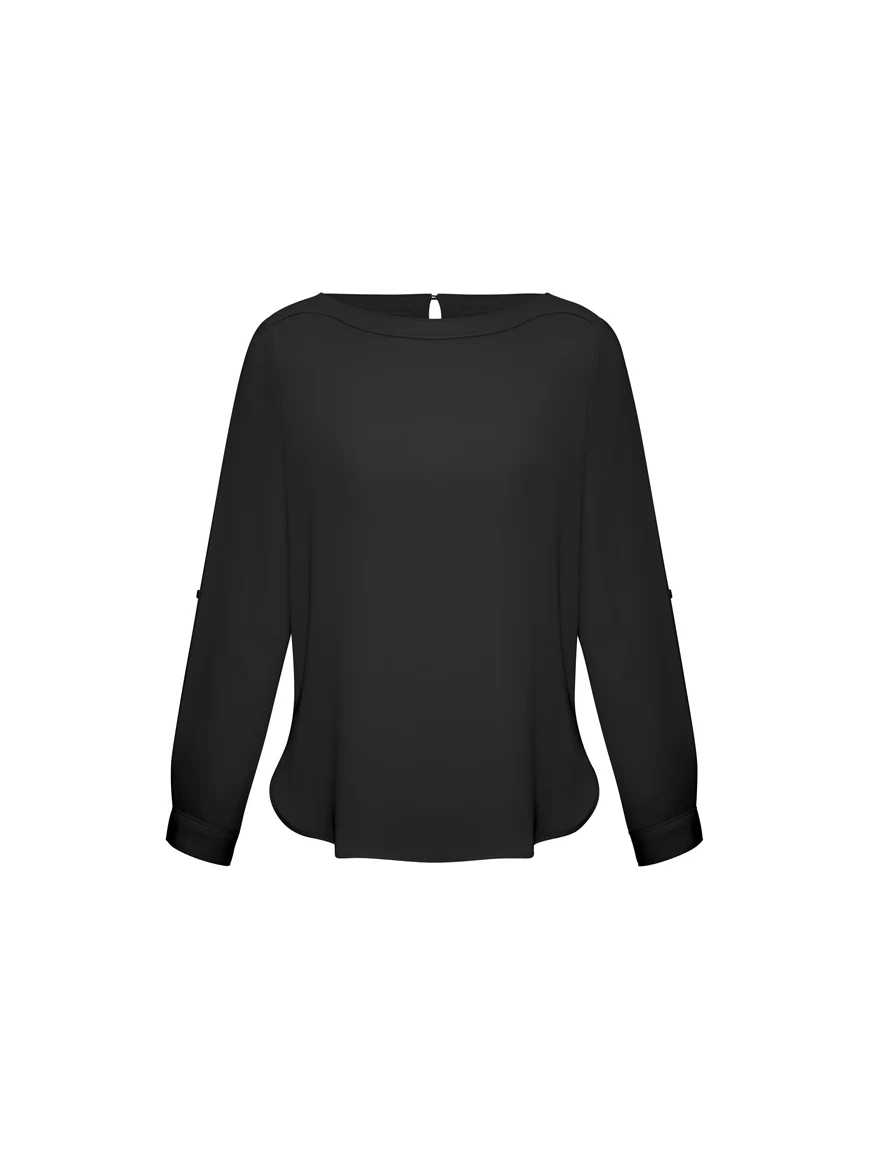Ladies Madison Boatneck Blouse in Black – front view