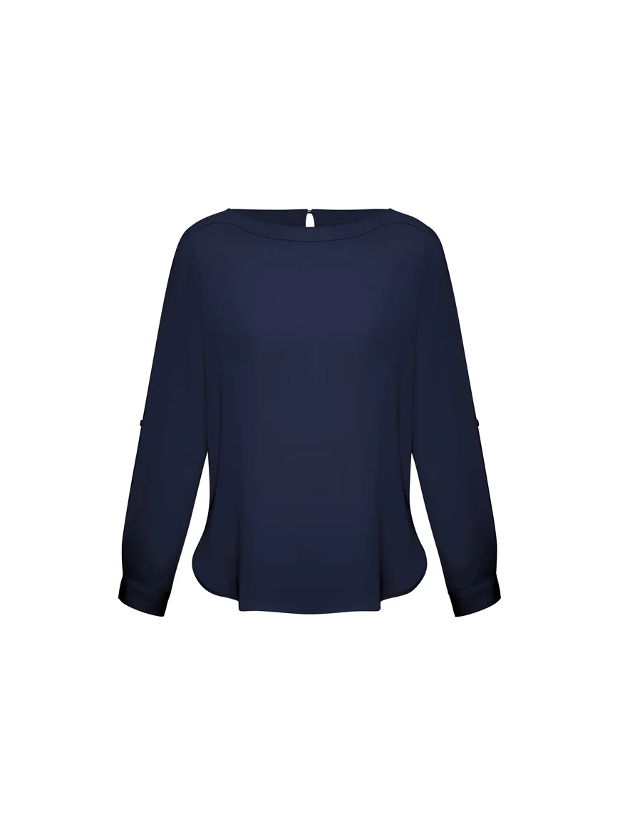 Ladies Madison Boatneck Blouse in Midnight Blue – front view