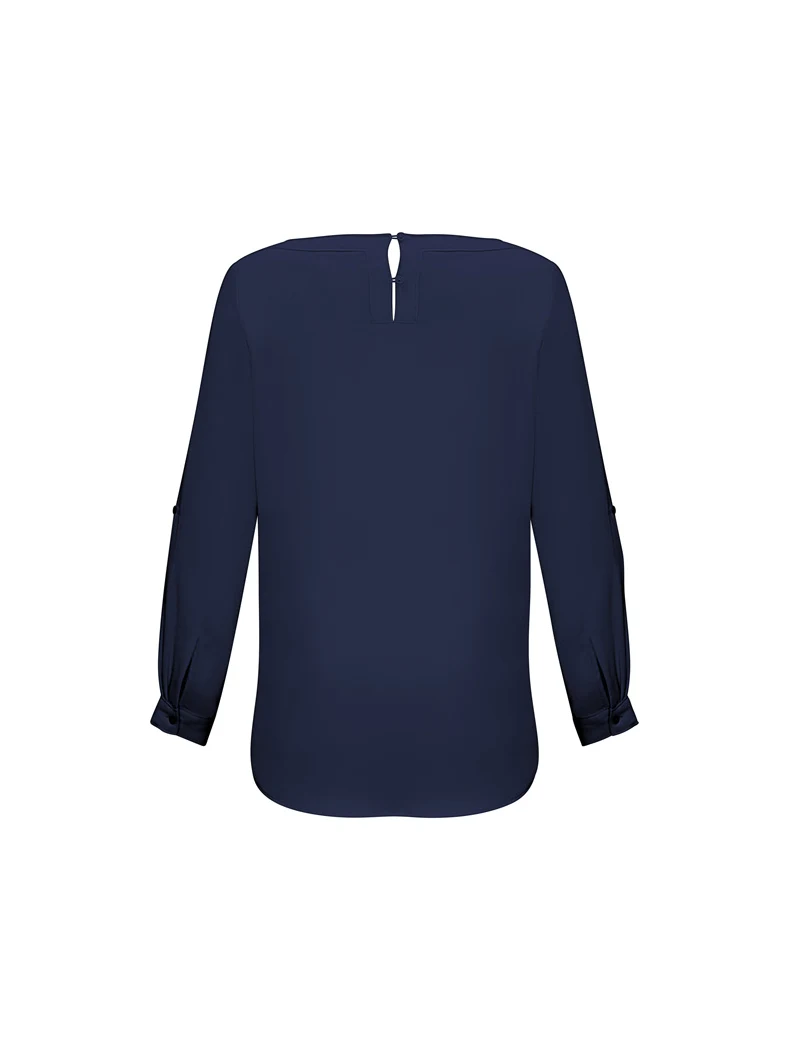 Ladies Madison Boatneck Blouse in Midnight Blue – back view
