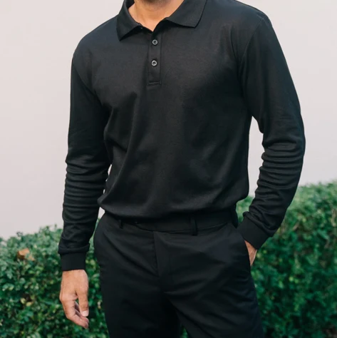 Men's Signature Long Sleeve Polo in Black