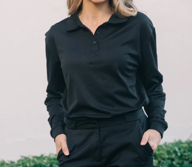 Women's Signature Long Sleeve Polo in Black