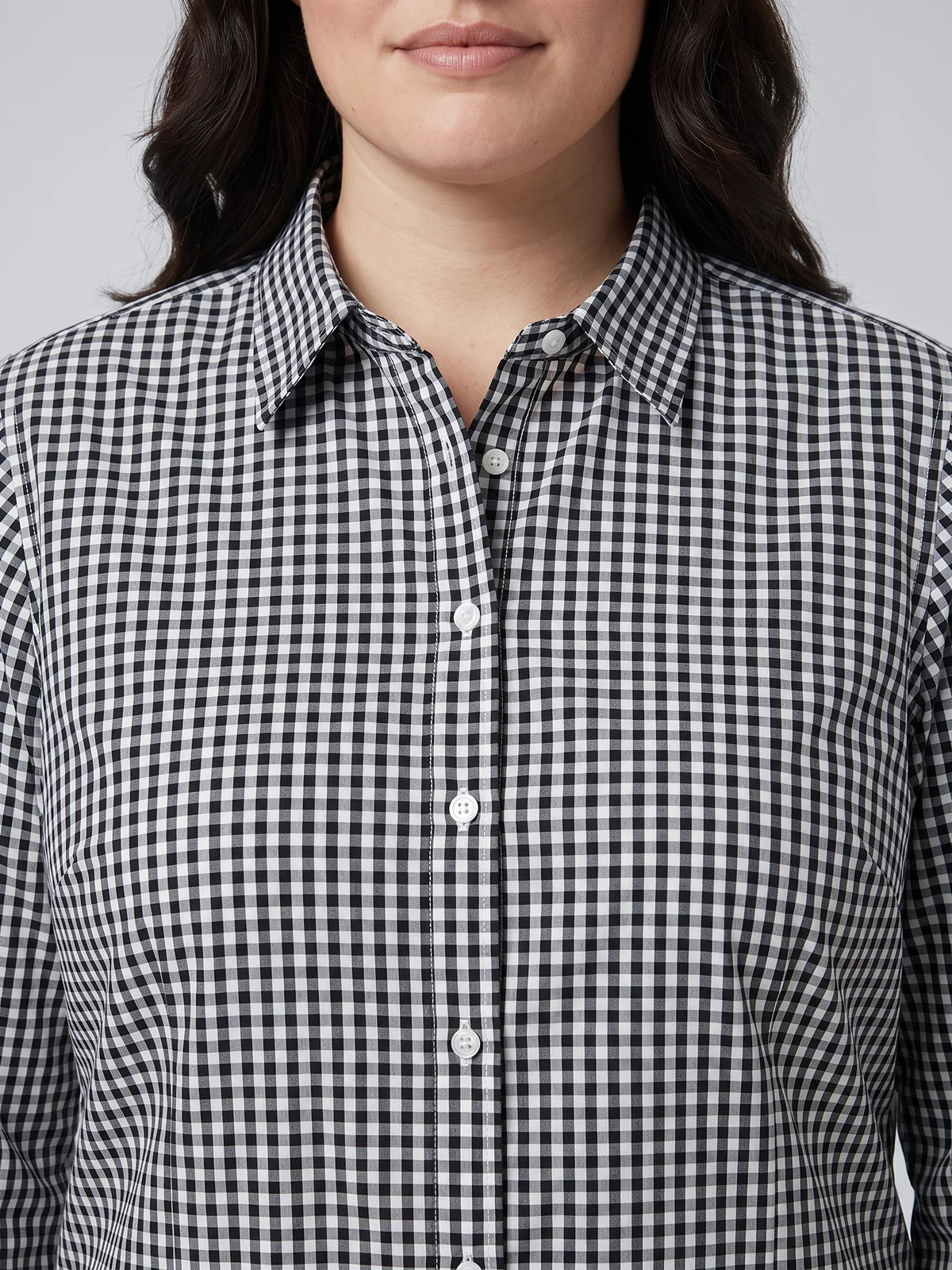 Ladies Miller Long Sleeve Shirt in Black/White – close-up detail