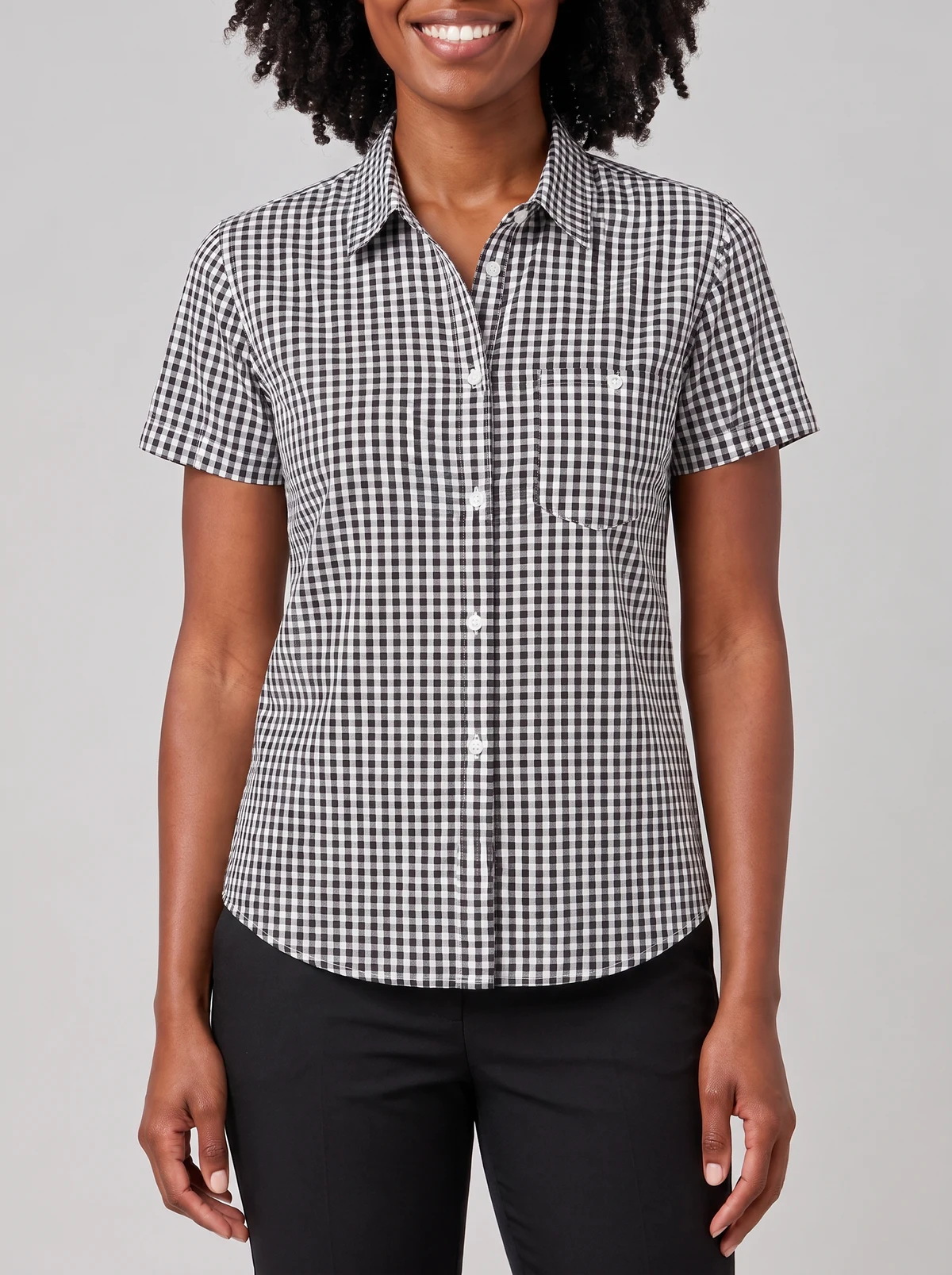 Ladies Miller Short Sleeve Shirt in Black/White – close-up detail