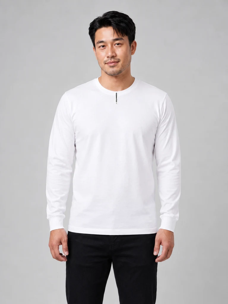 Men's Basis Long Sleeve Tee in White – front view