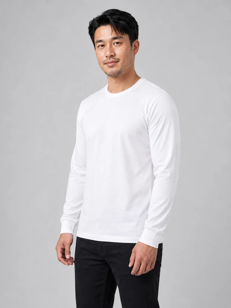 Men's Basis Long Sleeve Tee in White – side view