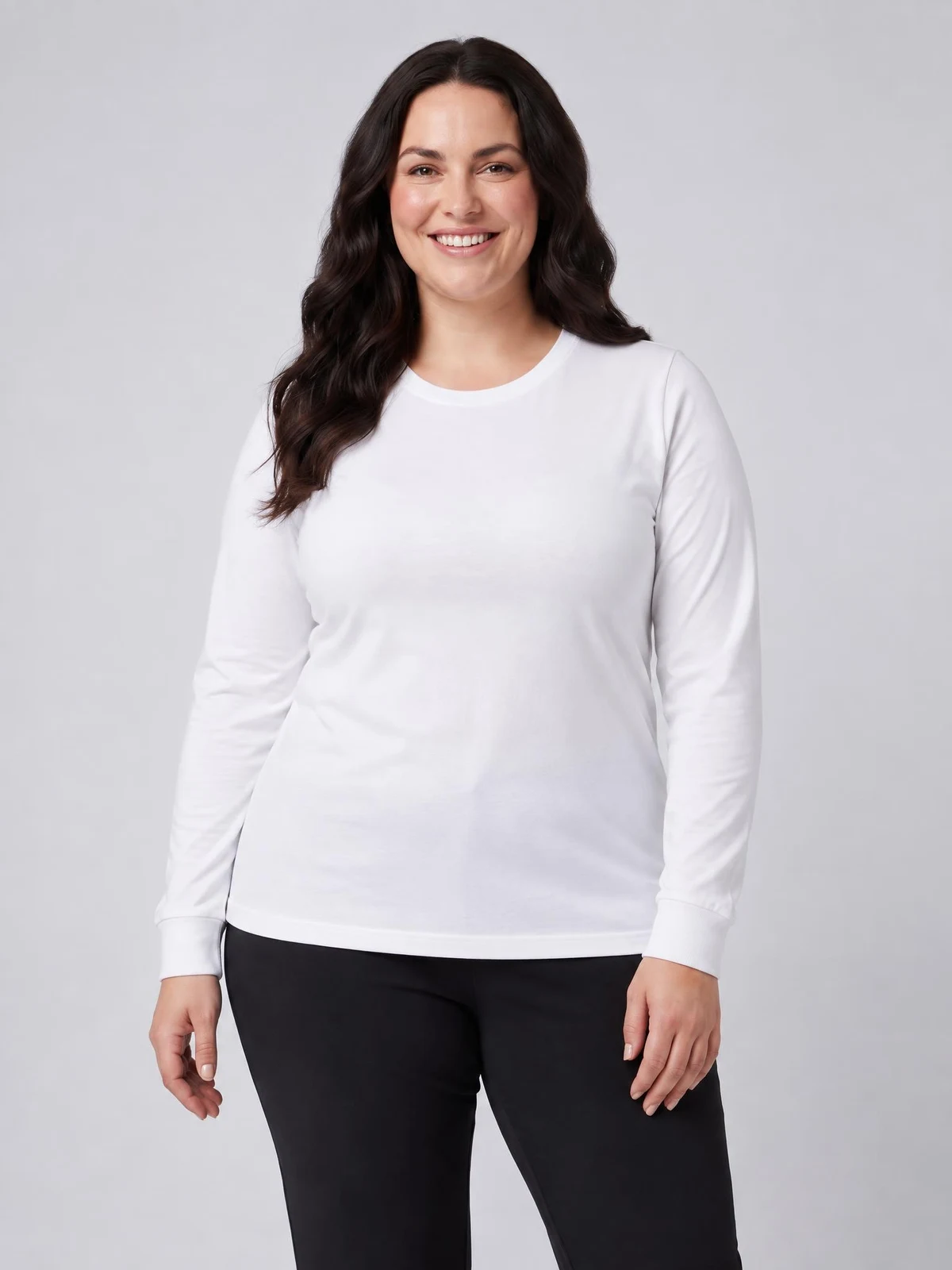 Women's Basis Long Sleeve Tee in White – front view