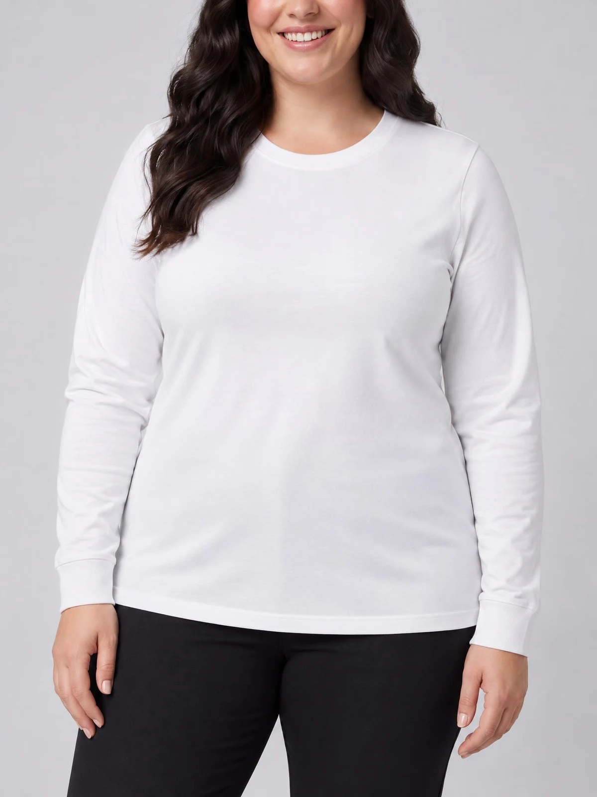 Women's Basis Long Sleeve Tee in White – close-up detail