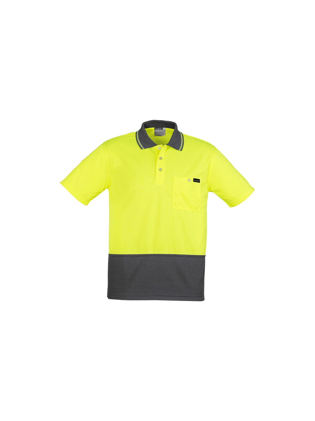 Men's Comfort Back S/S Polo in Yellow/Charcoal – front and back view